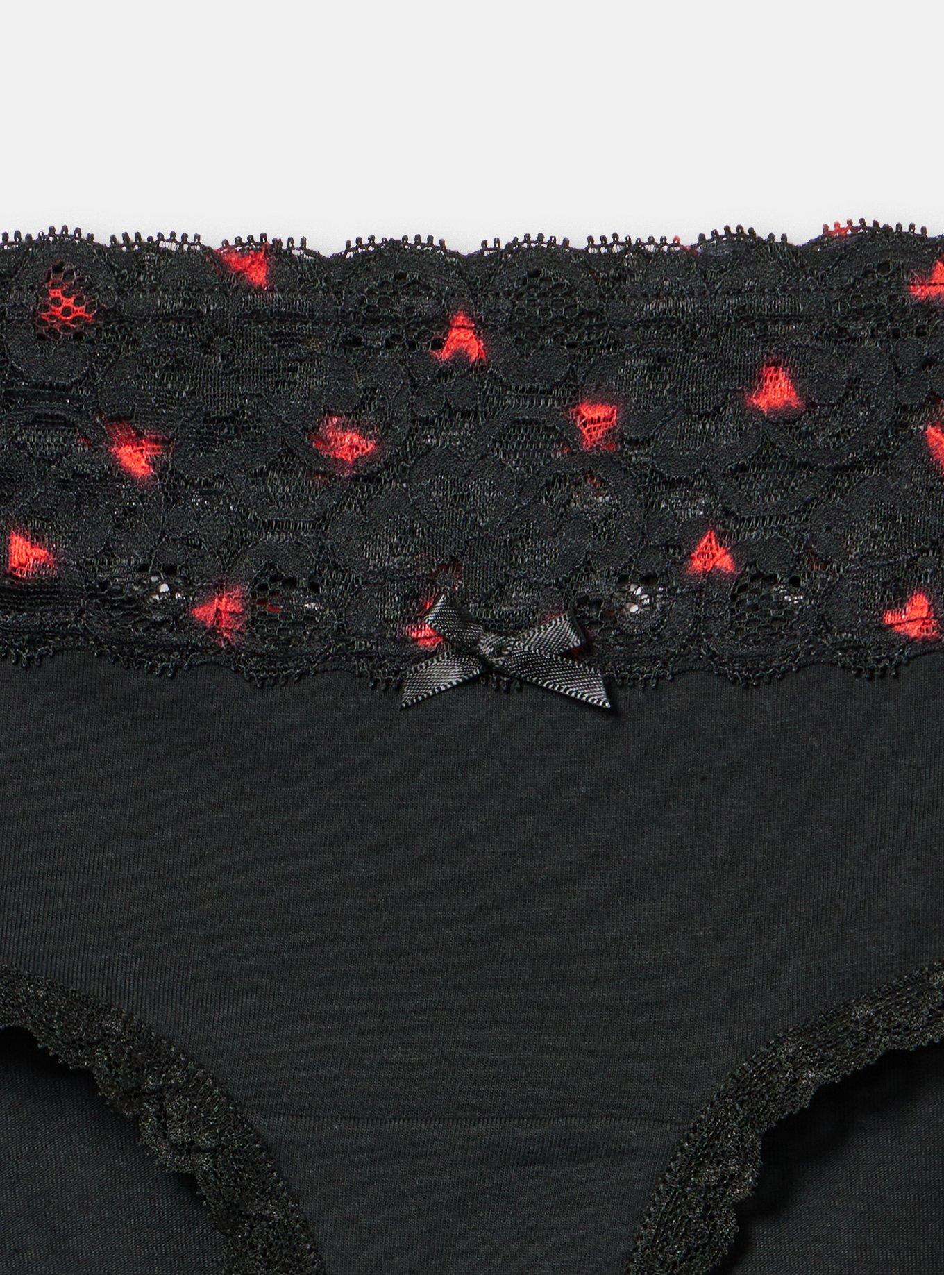 Cotton Mid-Rise Lace Trim Hipster Panty, HEARTS OUT RICH BLACK, alternate