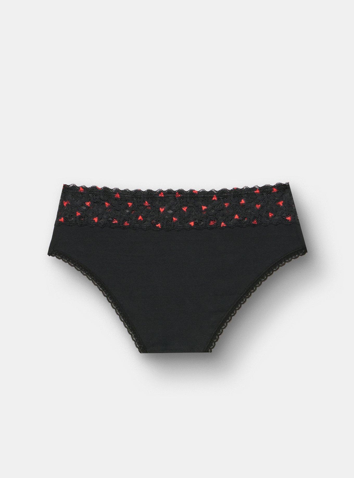 Cotton Mid-Rise Lace Trim Hipster Panty, HEARTS OUT RICH BLACK, alternate