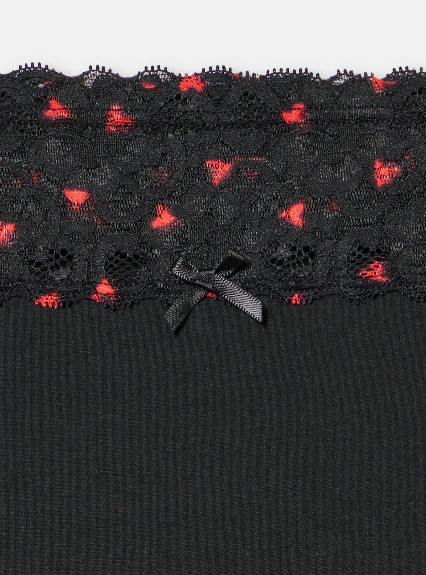 Cotton Mid-Rise Lace Trim Boyshort Panty, HEARTS OUT RICH BLACK, alternate