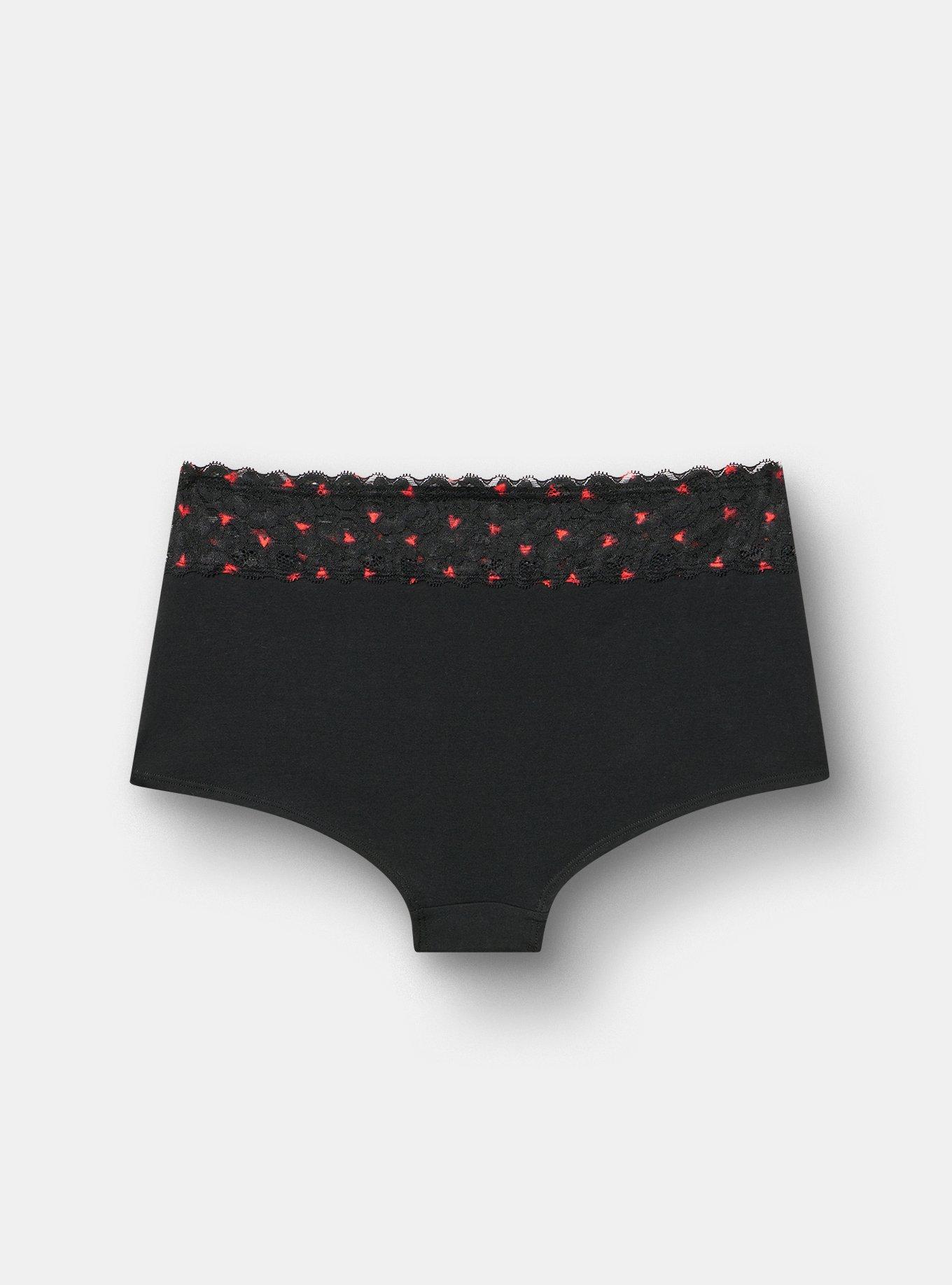 Cotton Mid-Rise Lace Trim Boyshort Panty, HEARTS OUT RICH BLACK, alternate