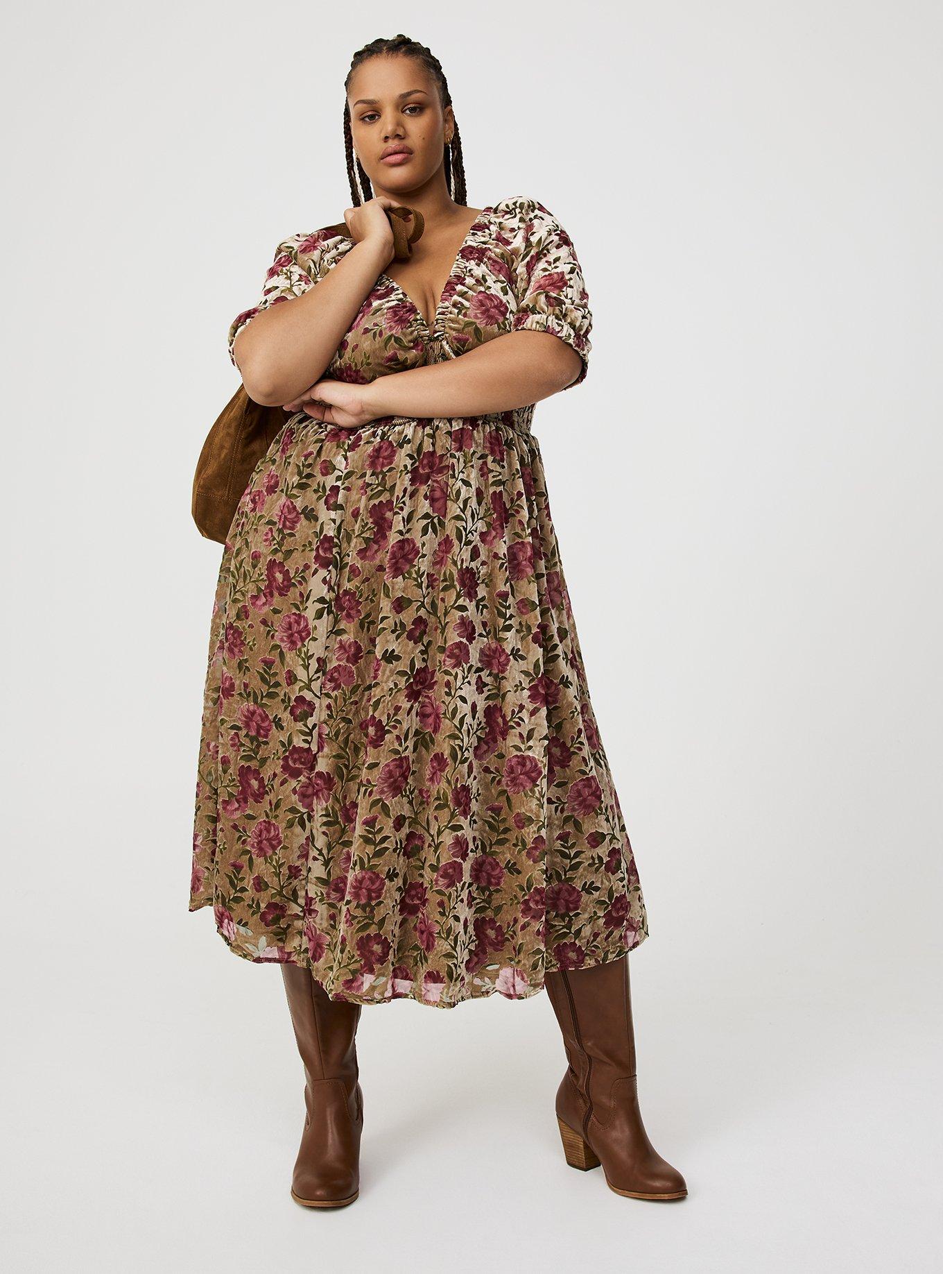 Burnout Velvet Raglan Tea Length Dress
