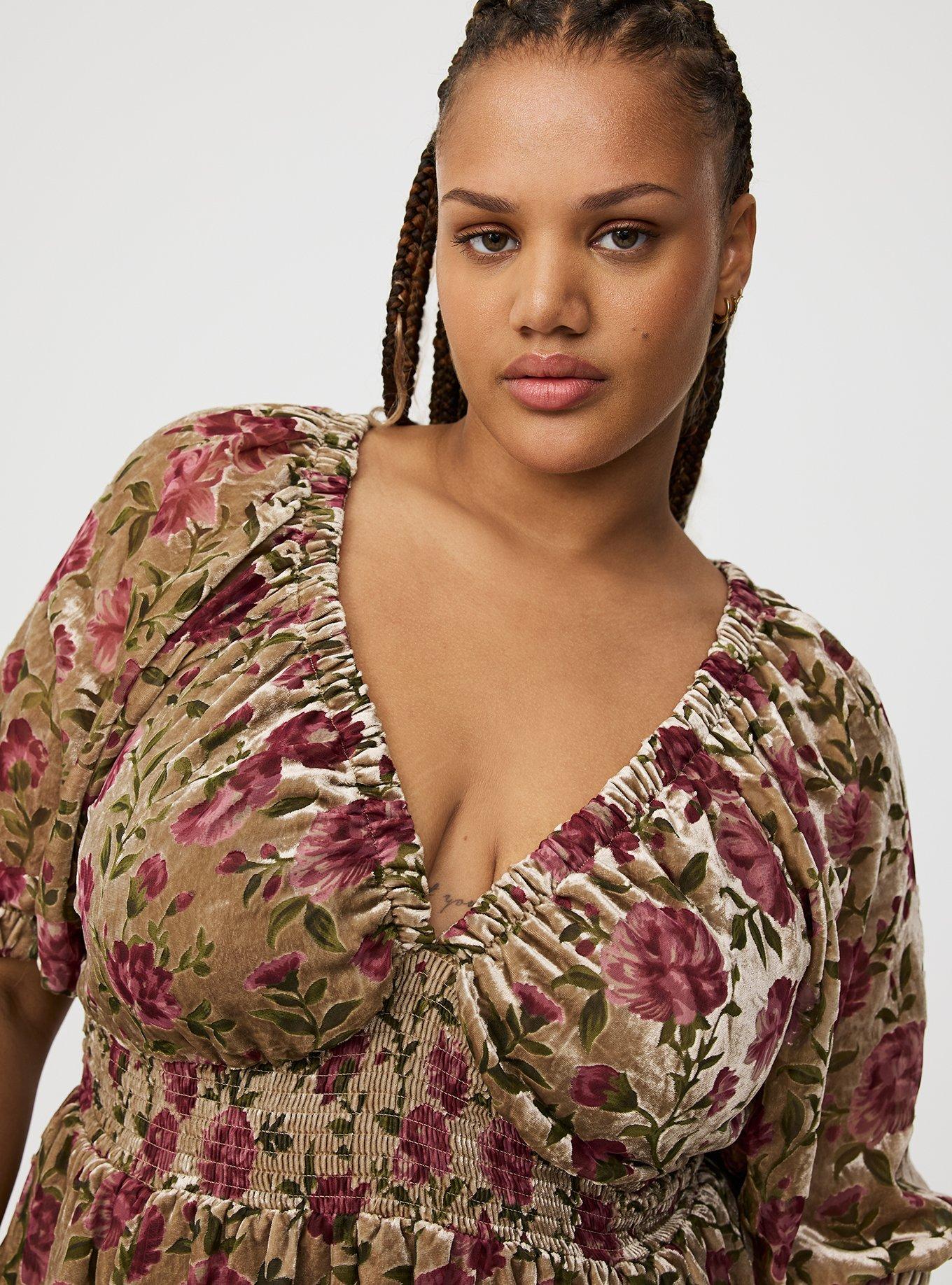 Burnout Velvet Raglan Tea Length Dress