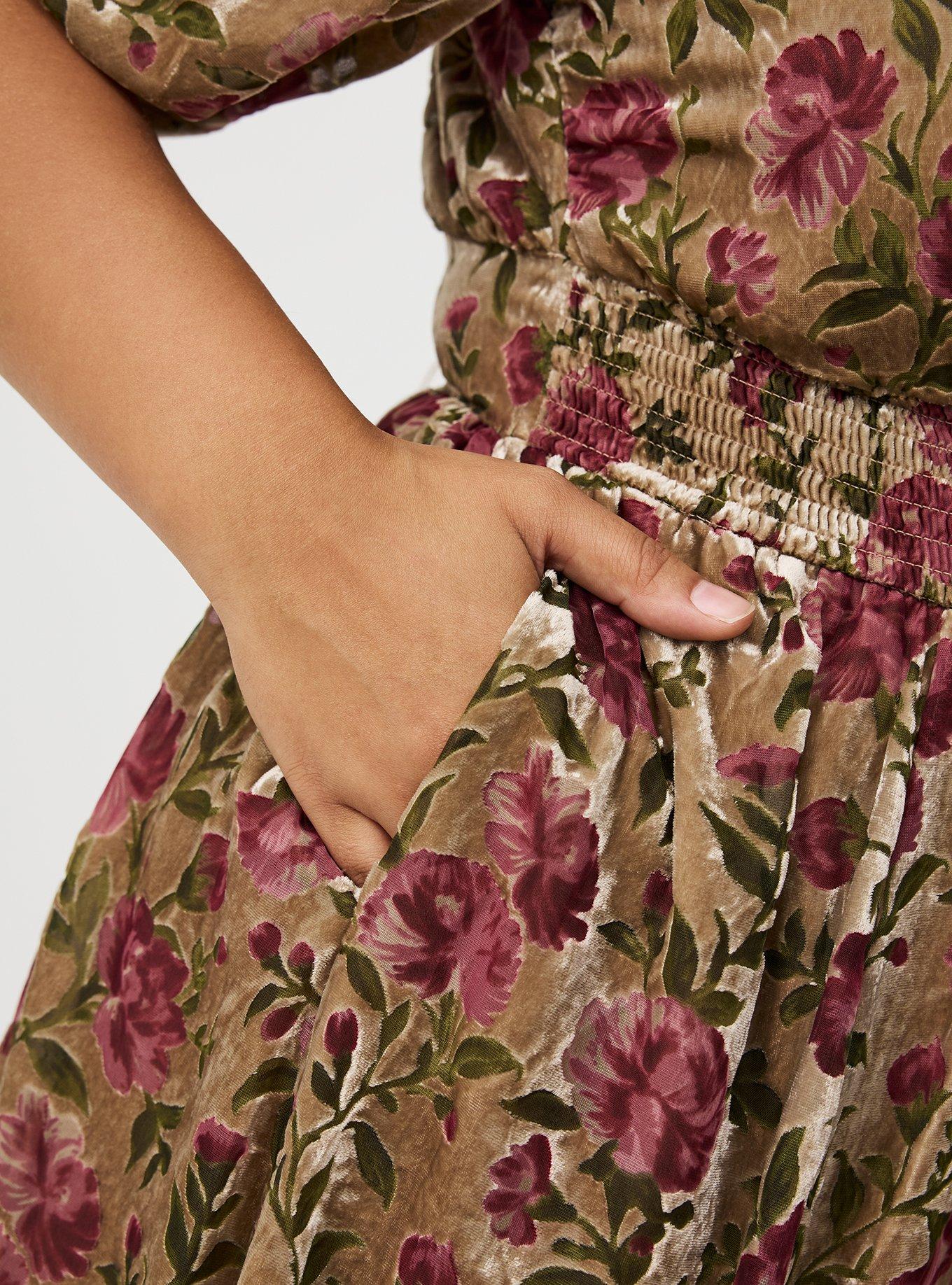 Burnout Velvet Raglan Tea Length Dress