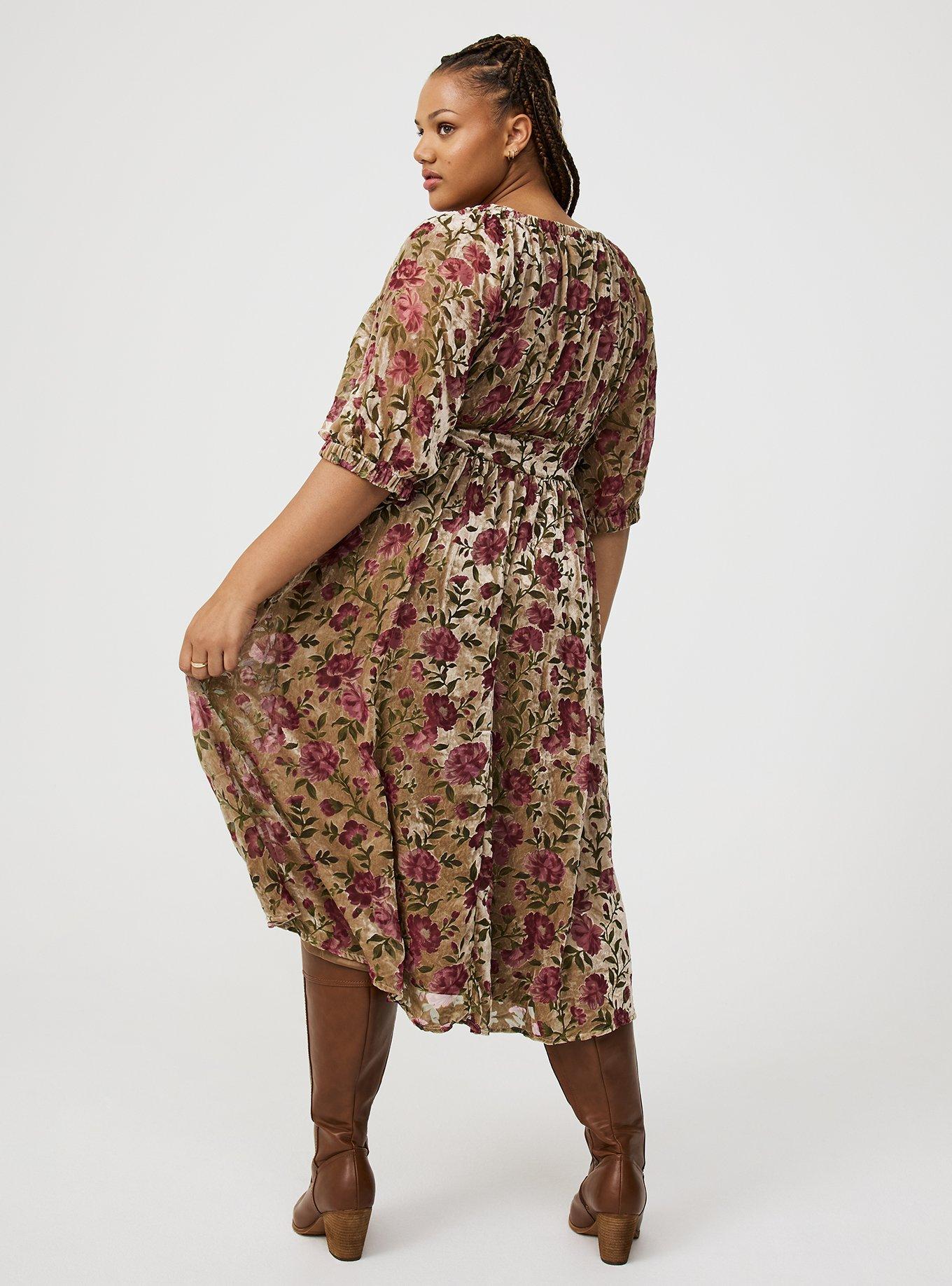 Burnout Velvet Raglan Tea Length Dress