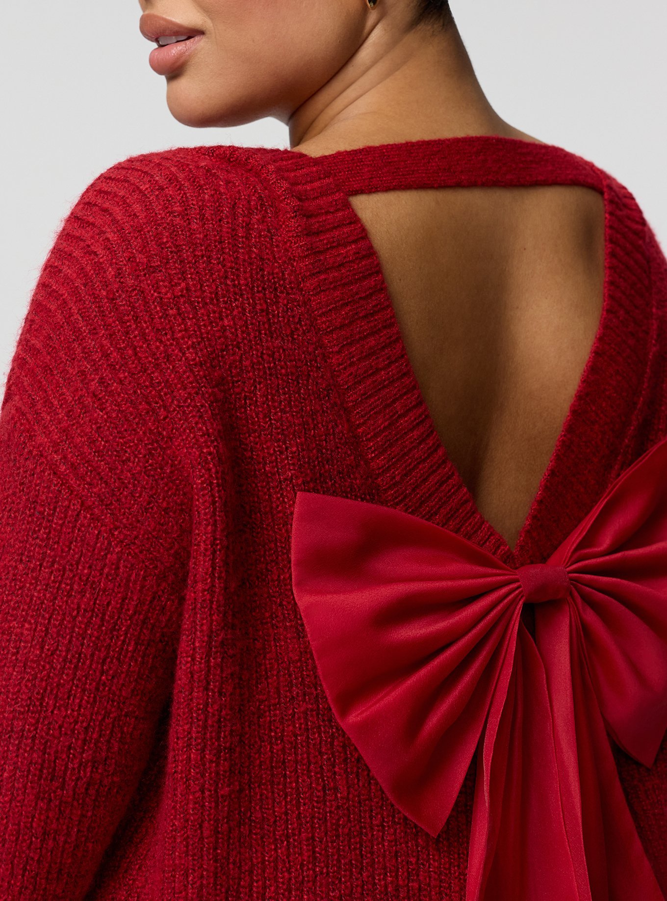Back Bow Pullover Sweater, JESTER RED, alternate