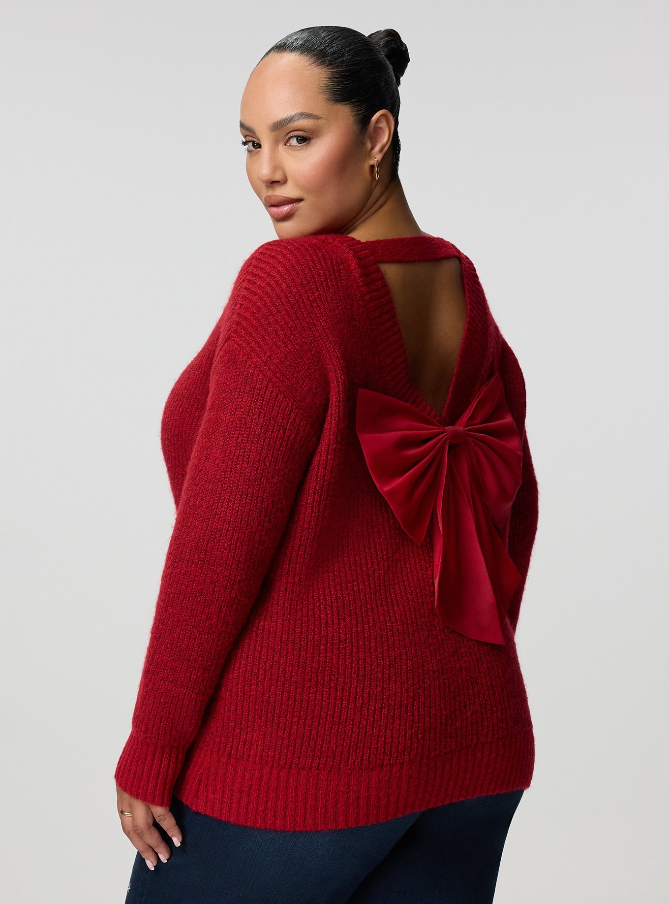Back Bow Pullover Sweater, JESTER RED, hi-res