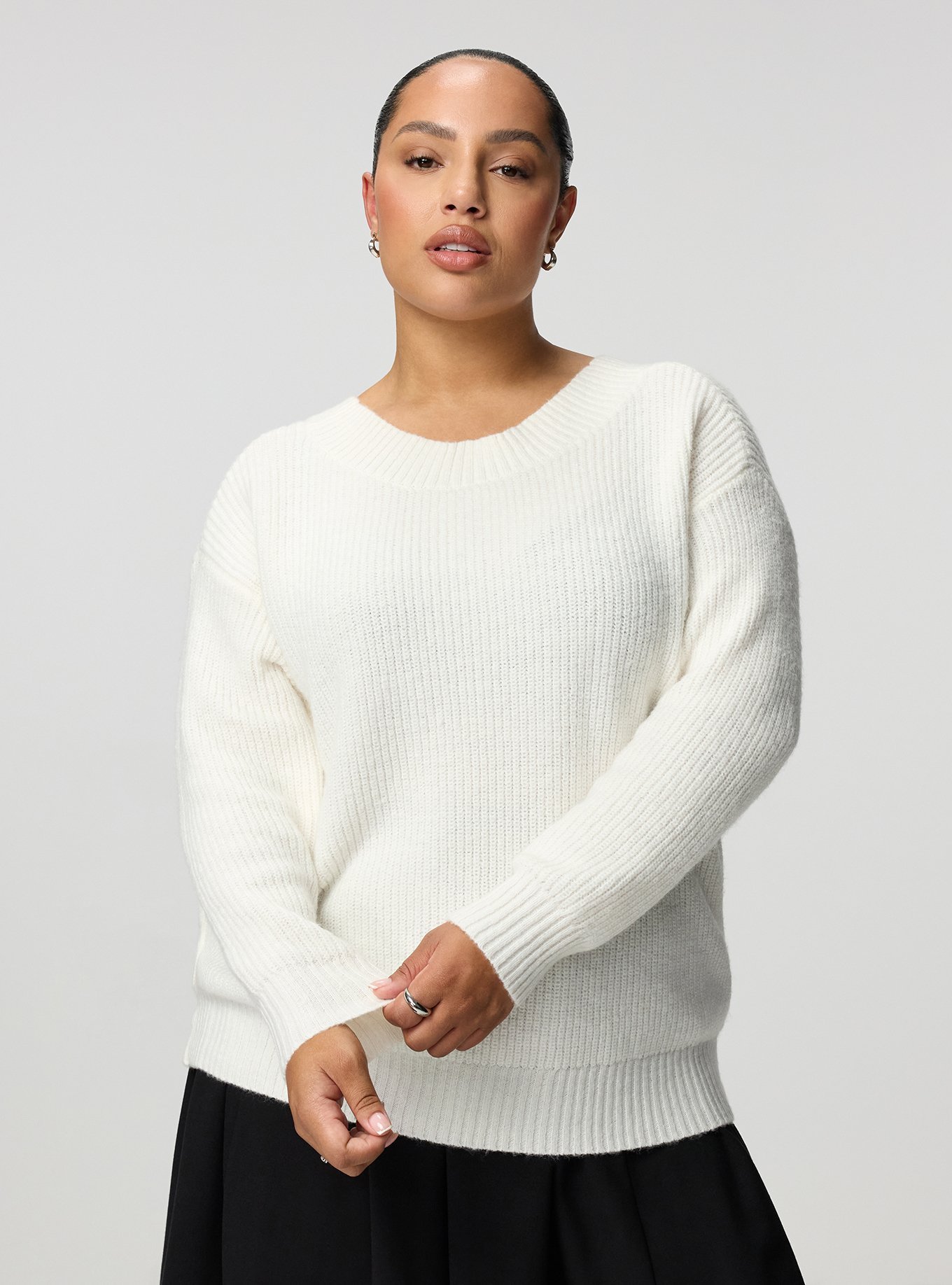 Plus Size Back Bow Pullover Sweater, WHISPER WHITE, alternate