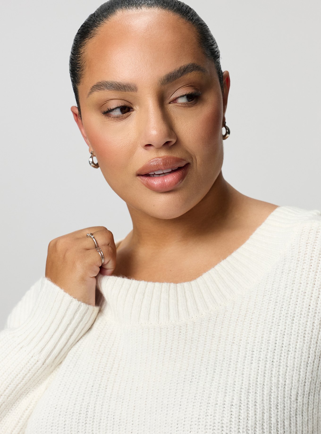 Plus Size Back Bow Pullover Sweater, WHISPER WHITE, alternate