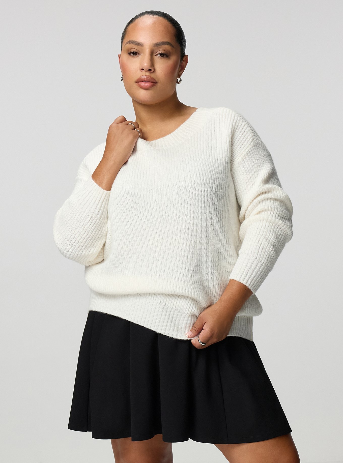 Plus Size Back Bow Pullover Sweater, WHISPER WHITE, alternate