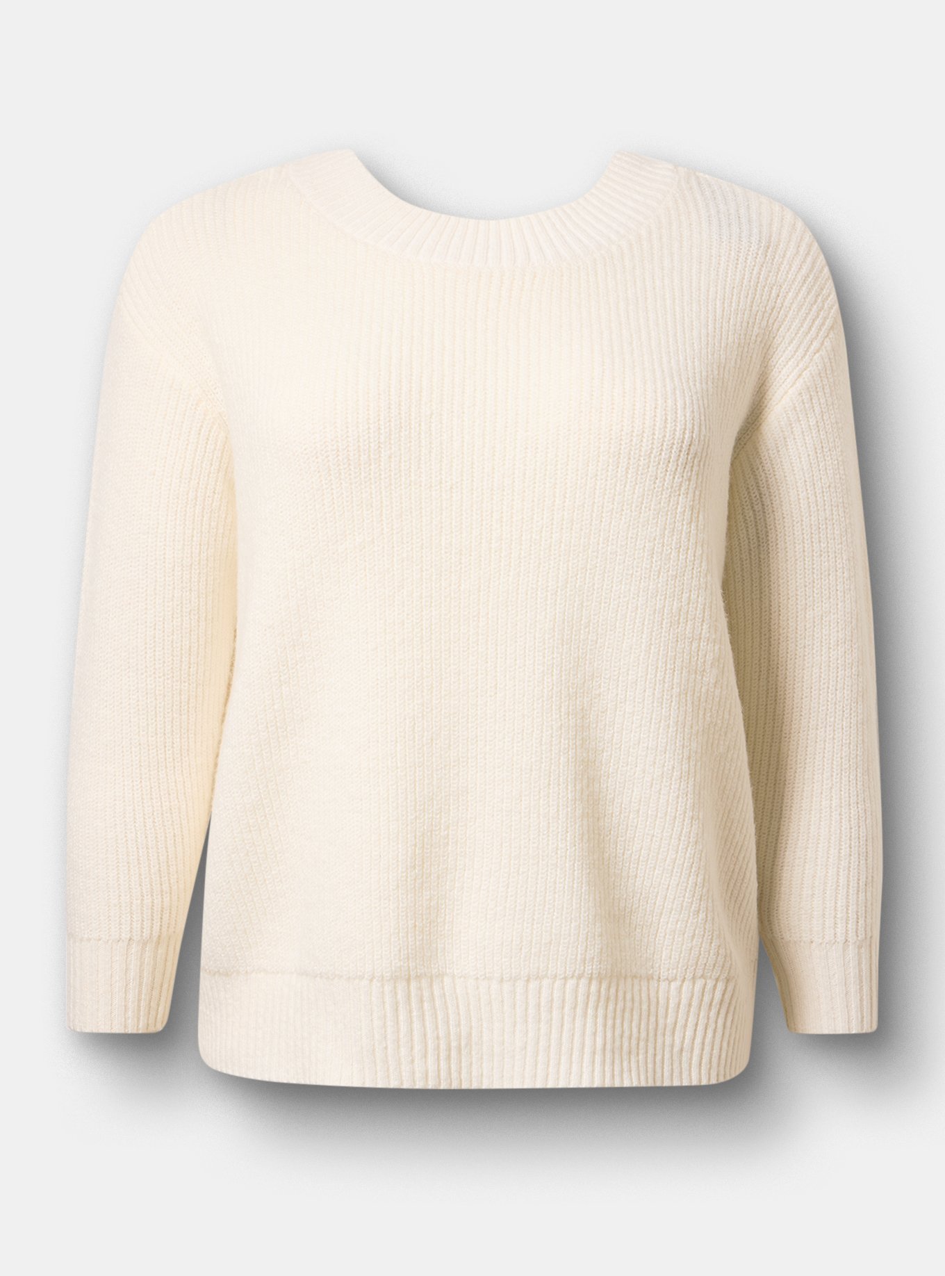 Plus Size Back Bow Pullover Sweater, WHISPER WHITE, flat