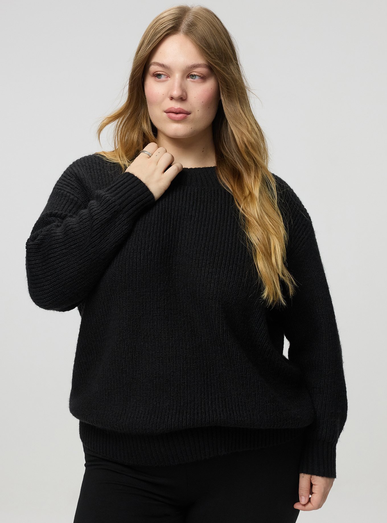 Plus Size Back Bow Pullover Sweater, DEEP BLACK WHITE BOW, alternate