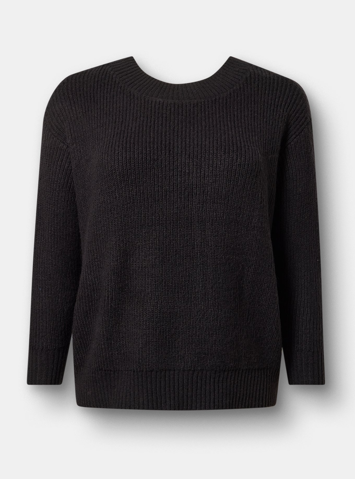 Plus Size Back Bow Pullover Sweater, DEEP BLACK WHITE BOW, hi-res
