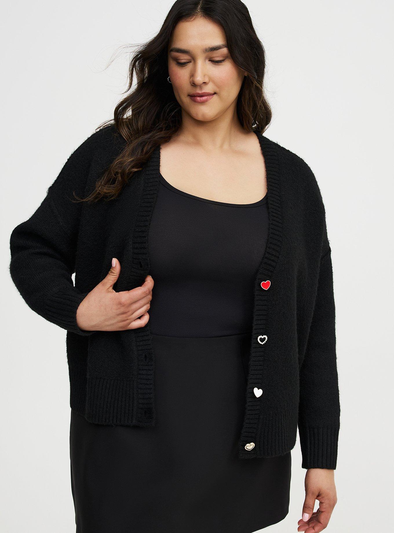 Vegan Cashmere V-Neck Cardigan, DEEP BLACK, alternate