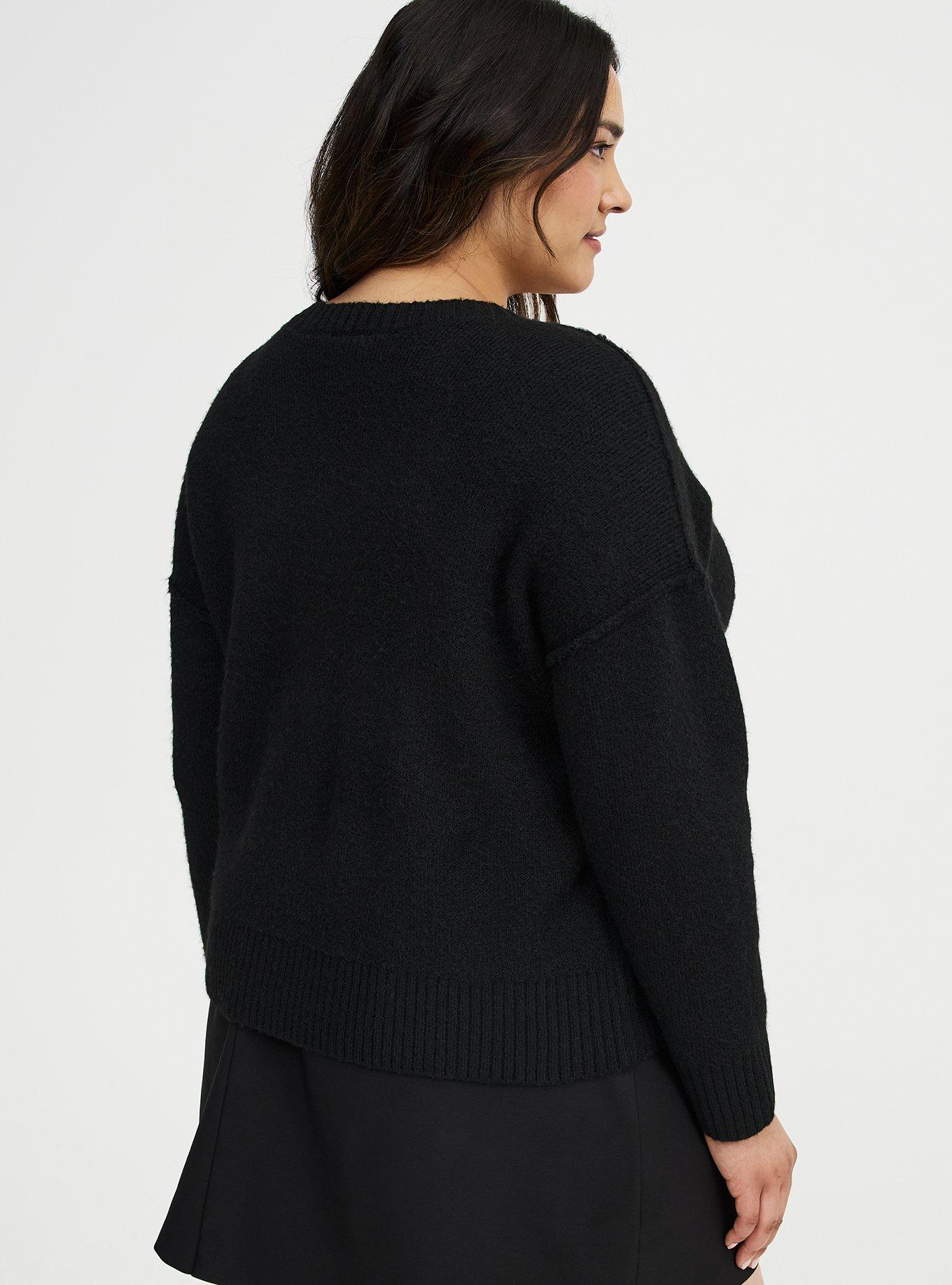 Vegan Cashmere V-Neck Cardigan, DEEP BLACK, alternate