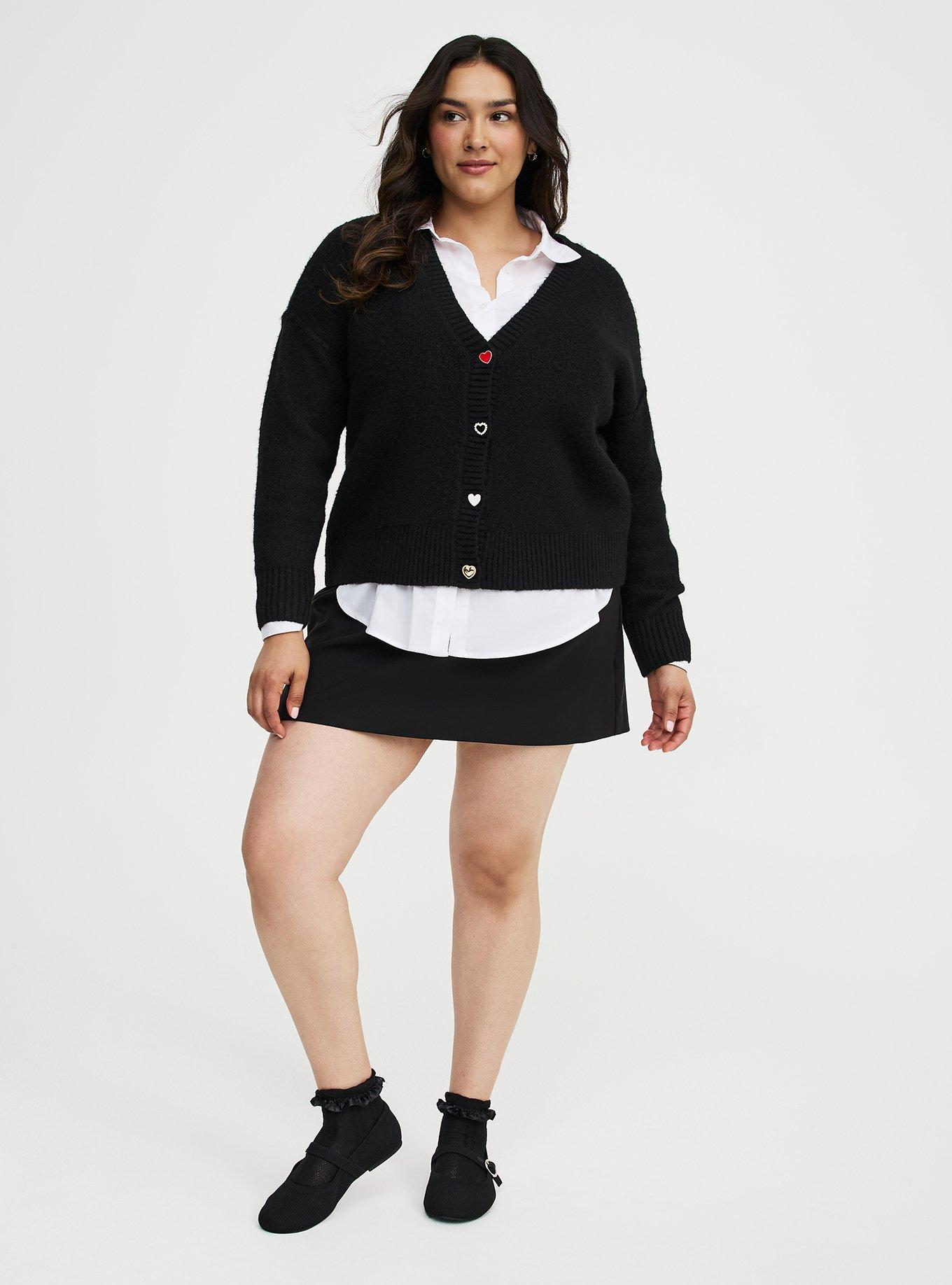 Vegan Cashmere V-Neck Cardigan, DEEP BLACK, alternate