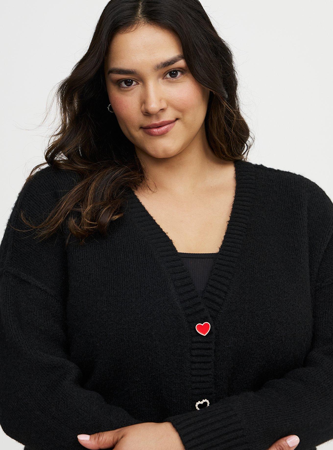 Vegan Cashmere V-Neck Cardigan, DEEP BLACK, alternate