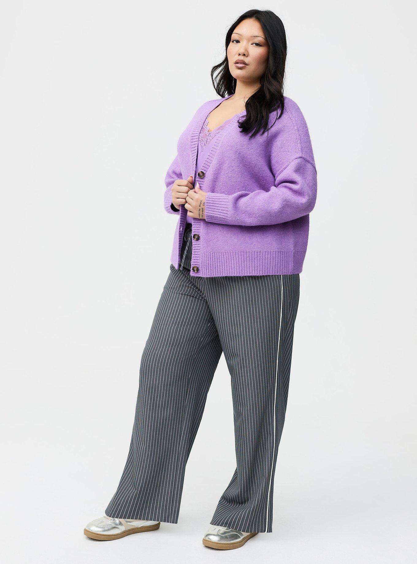 Vegan Cashmere V-Neck Cardigan, HYACINTH, alternate