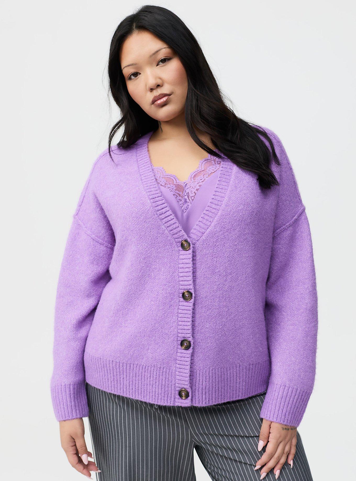 Vegan Cashmere V-Neck Cardigan, HYACINTH, alternate
