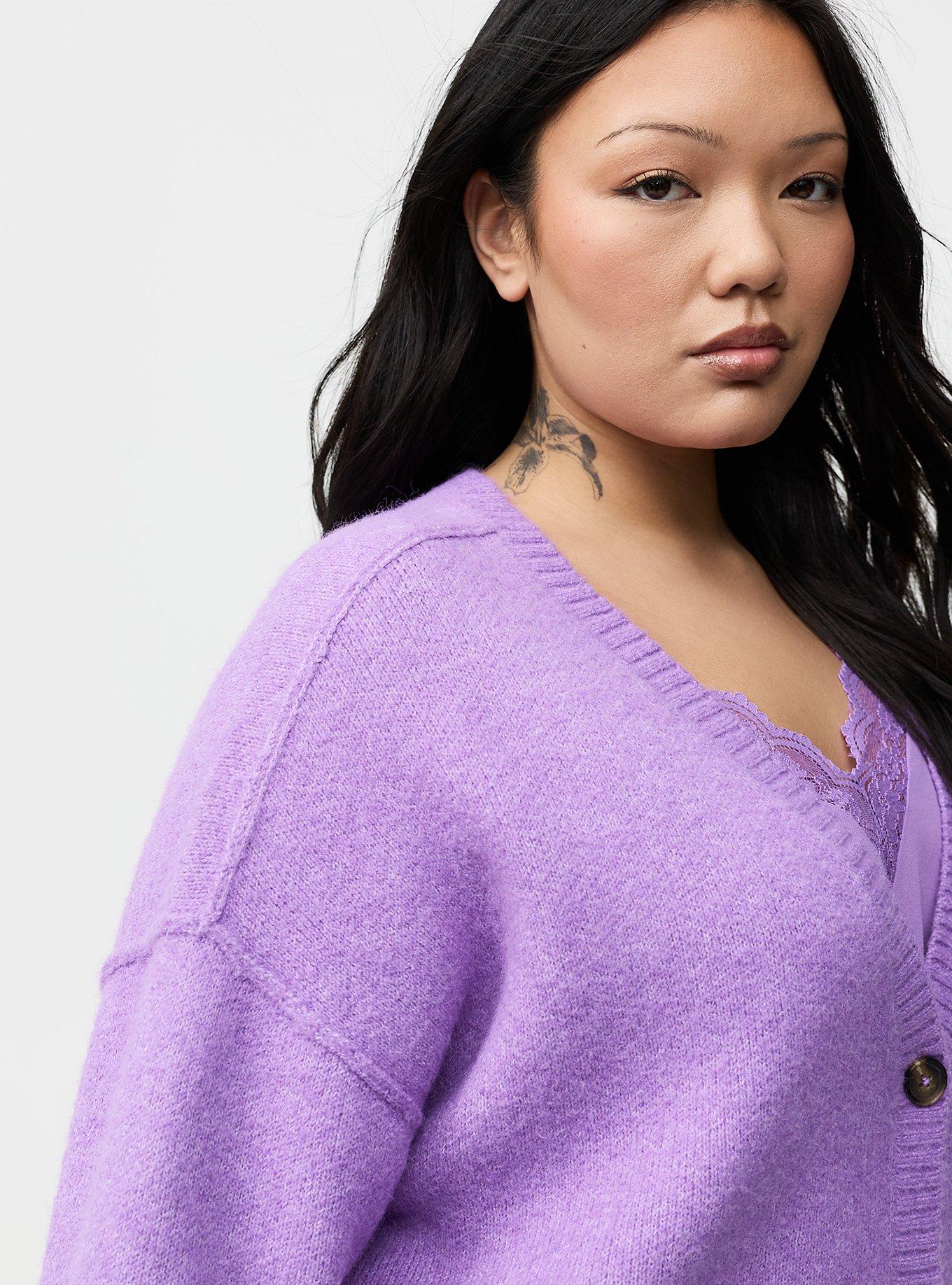 Vegan Cashmere V-Neck Cardigan, HYACINTH, alternate