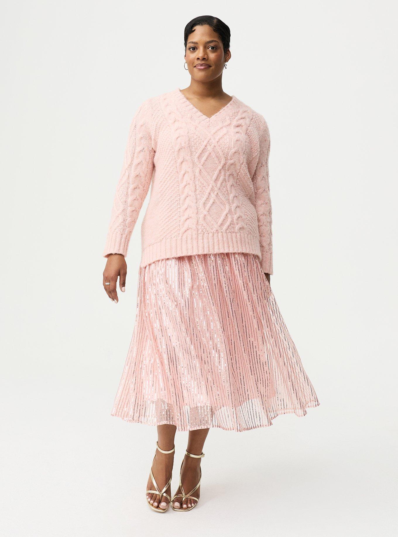 Cable Knit Tunic Sweater, LT PINK, alternate
