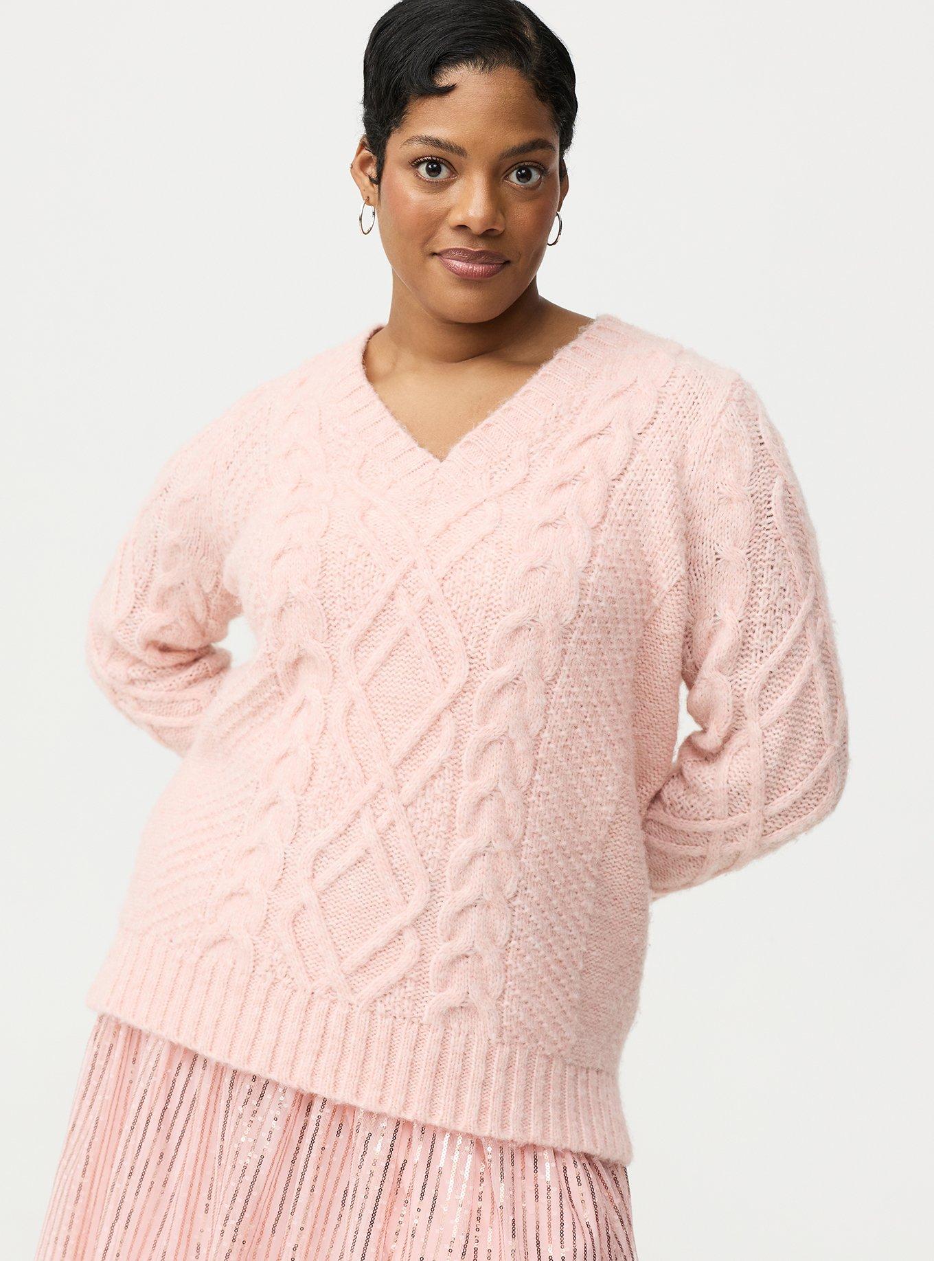 Cable Knit Tunic Sweater, LT PINK, alternate