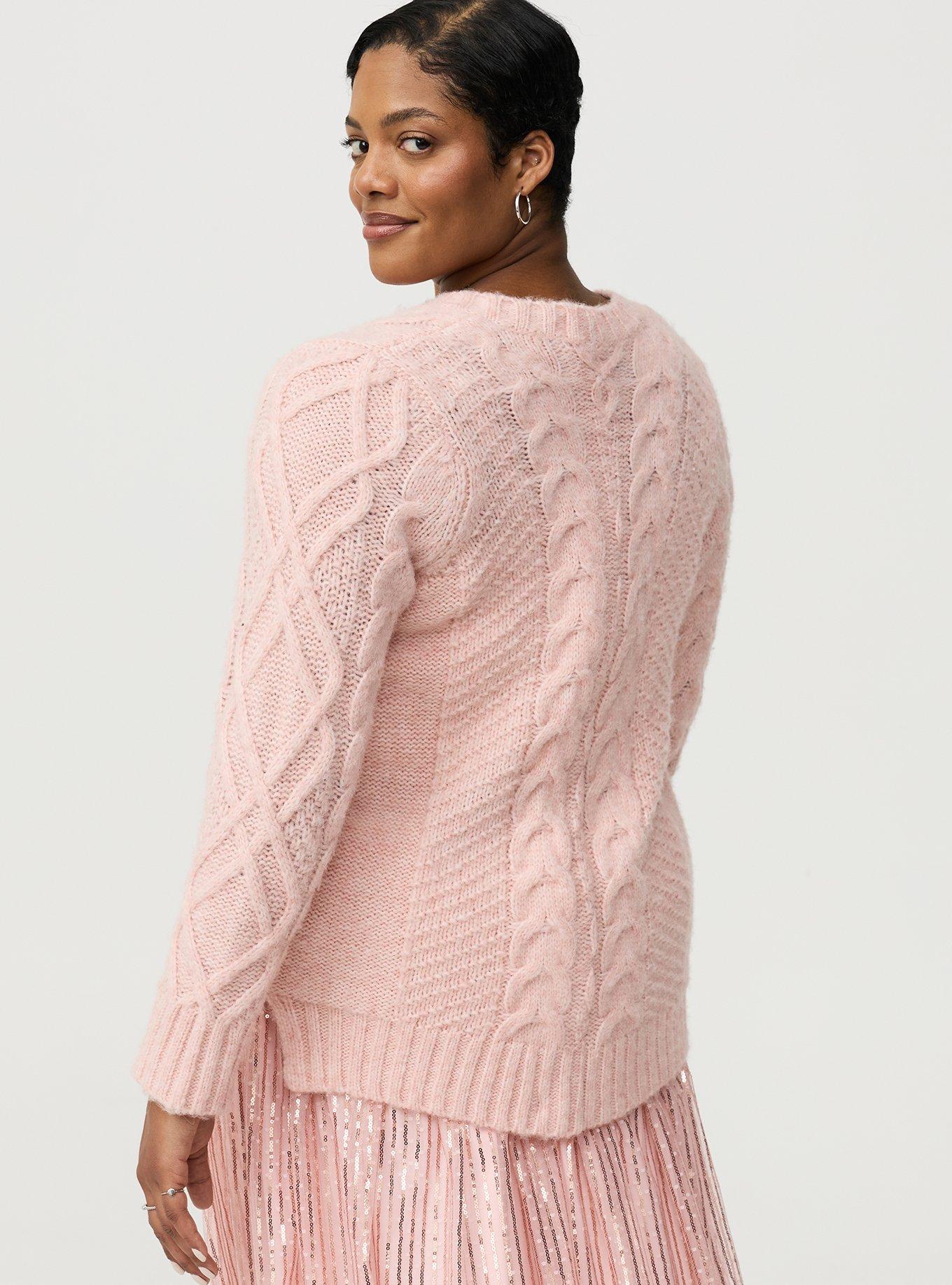 Cable Knit Tunic Sweater, LT PINK, alternate