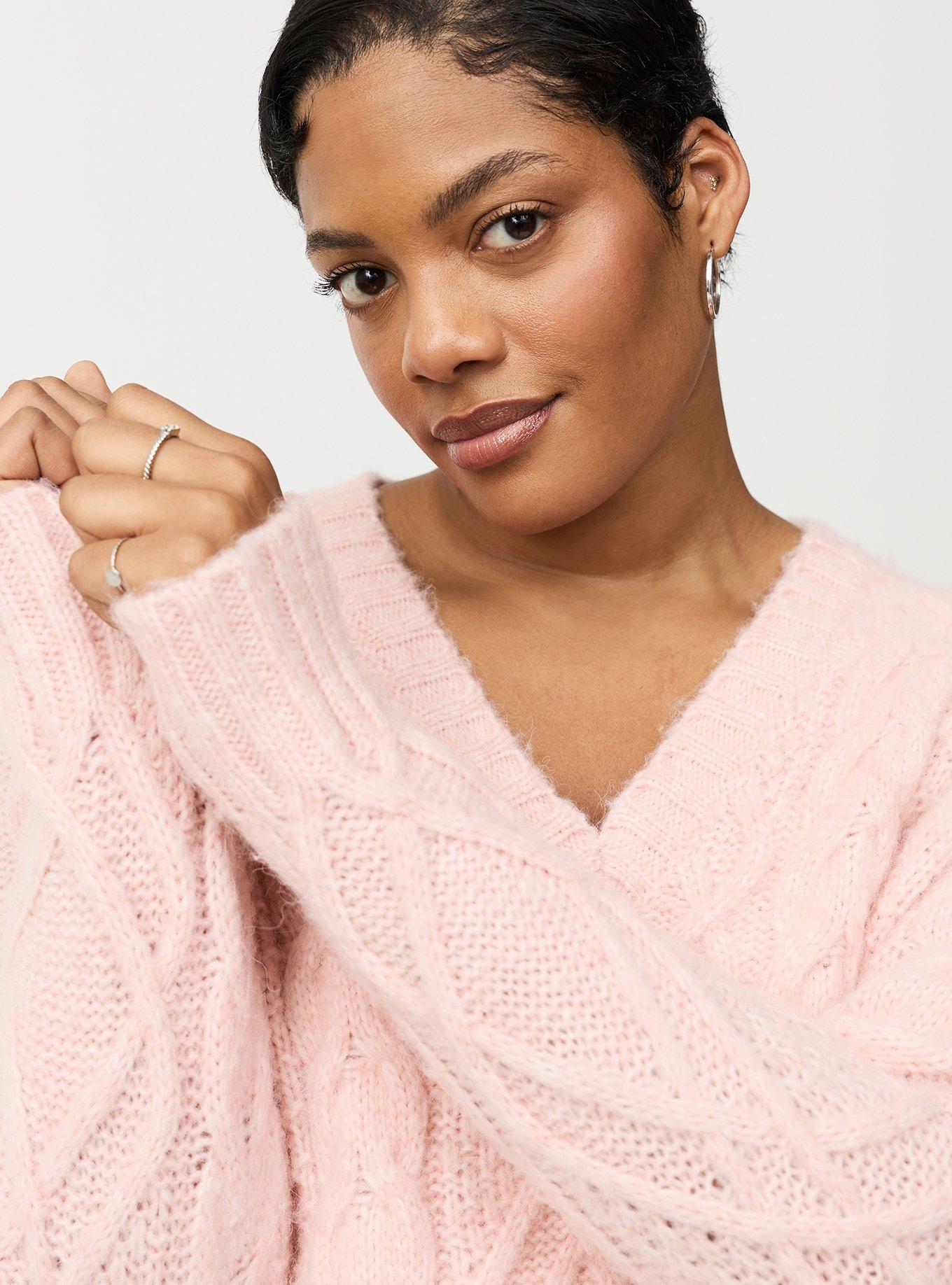 Cable Knit Tunic Sweater, LT PINK, alternate