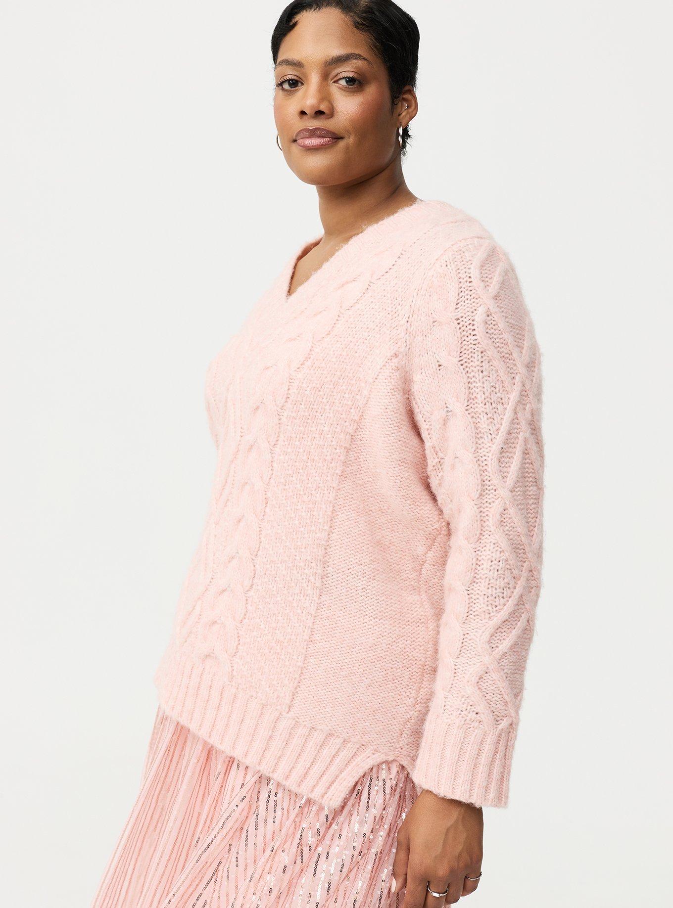 Cable Knit Tunic Sweater, LT PINK, alternate