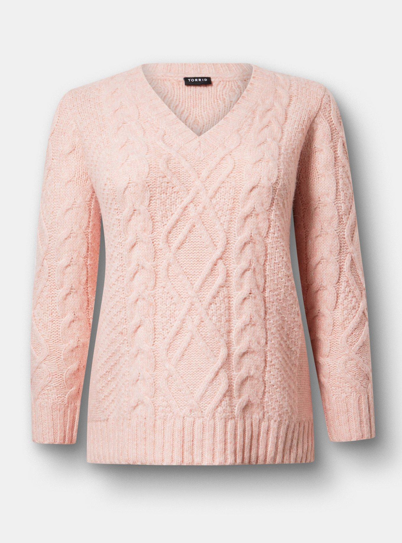Cable Knit Tunic Sweater, LT PINK, flat