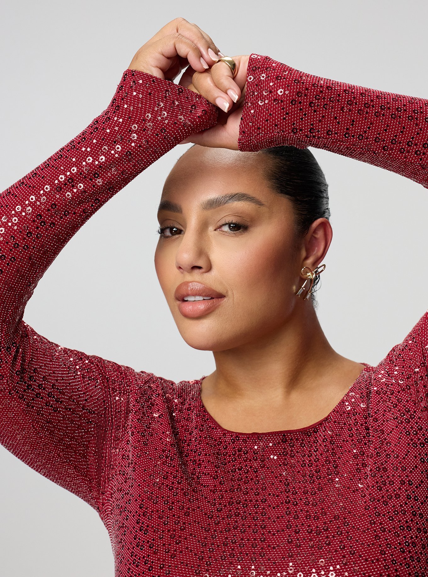 Plus Size Disco Sequin Wrap Mini Dress, BIKING RED, alternate