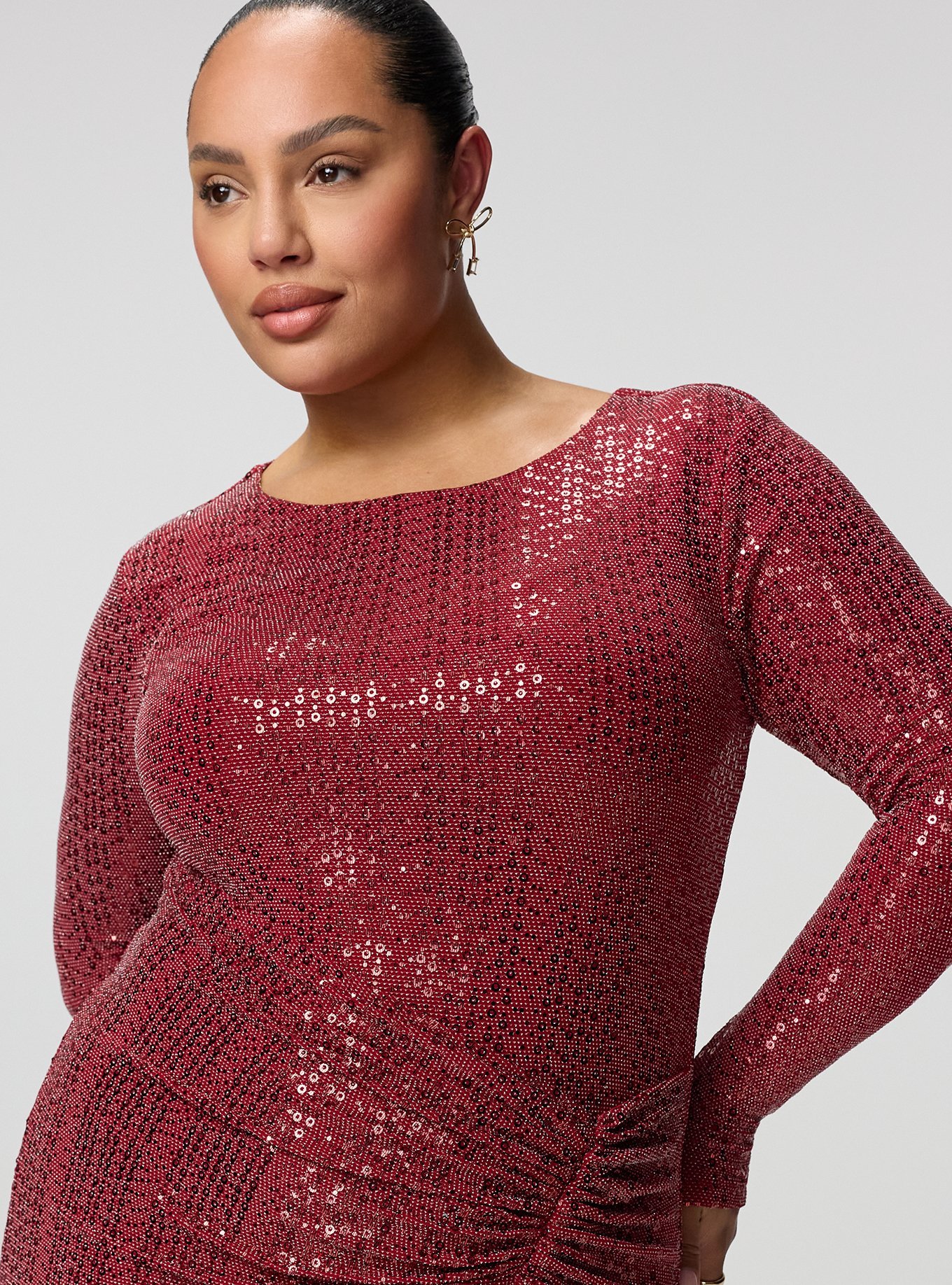 Plus Size Disco Sequin Wrap Mini Dress, BIKING RED, alternate