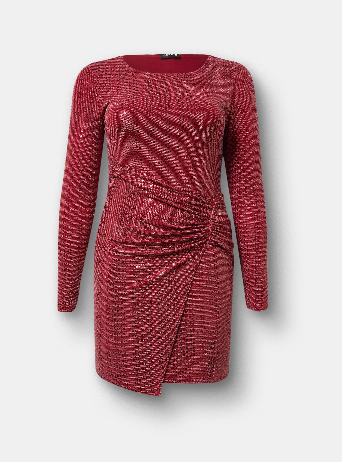 Plus Size Disco Sequin Wrap Mini Dress, BIKING RED, flat