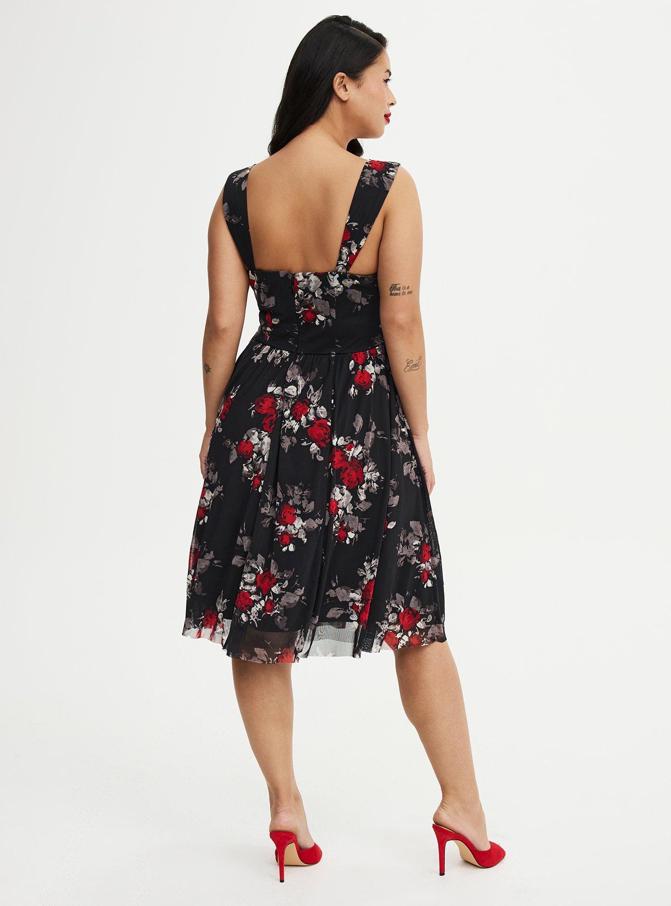 Retro Chic Flocked Mesh Belted Dress