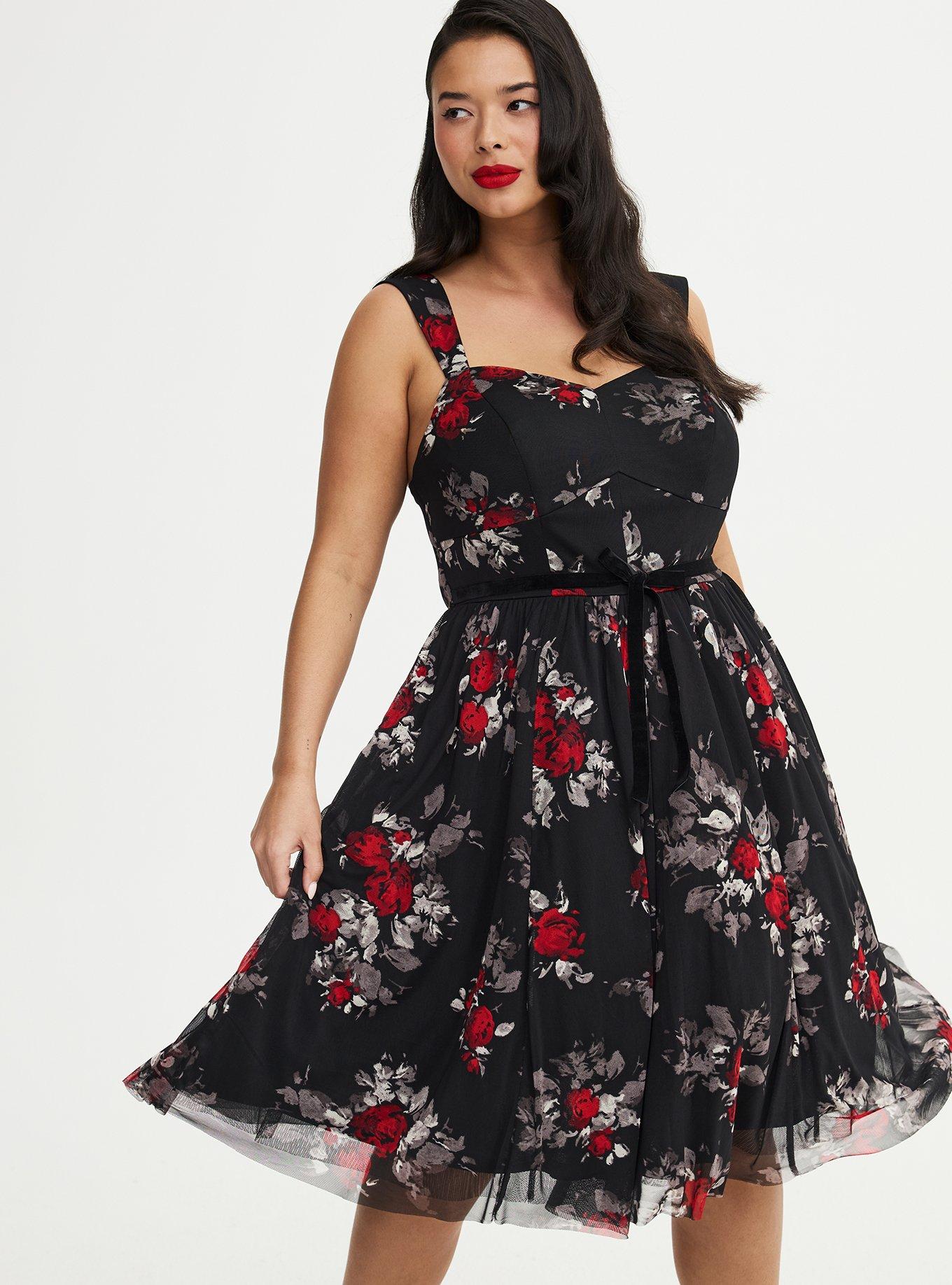 Retro Chic Flocked Mesh Belted Dress