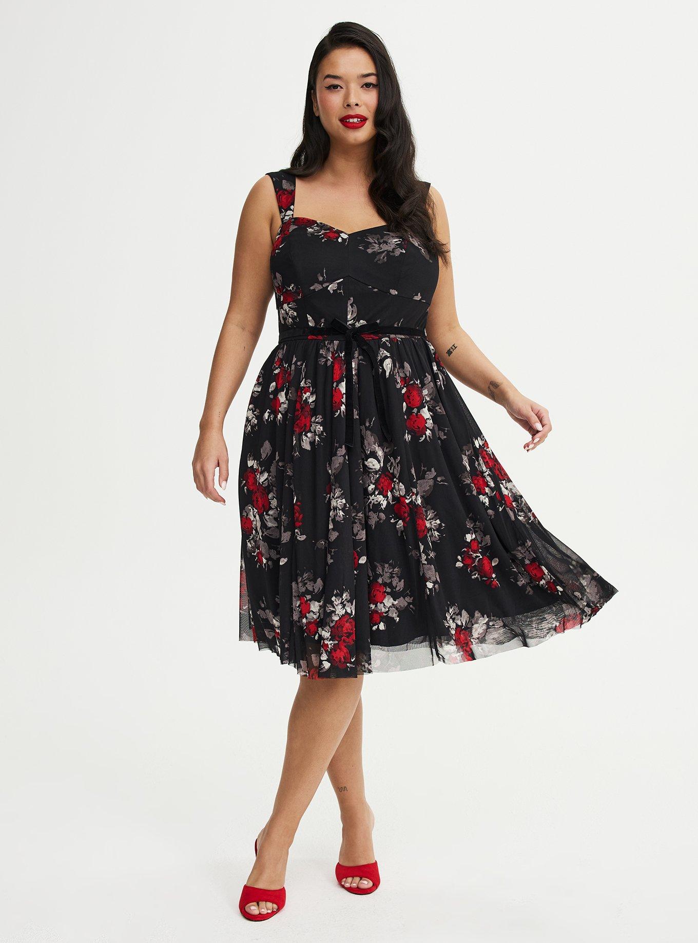 Retro Chic Flocked Mesh Belted Dress