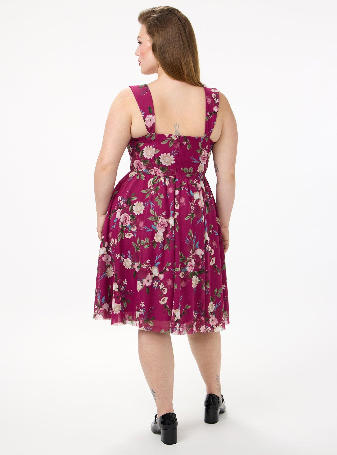 Retro Chic Flocked Mesh Belted Dress, CORRIE FLORAL BURGUNDY, alternate