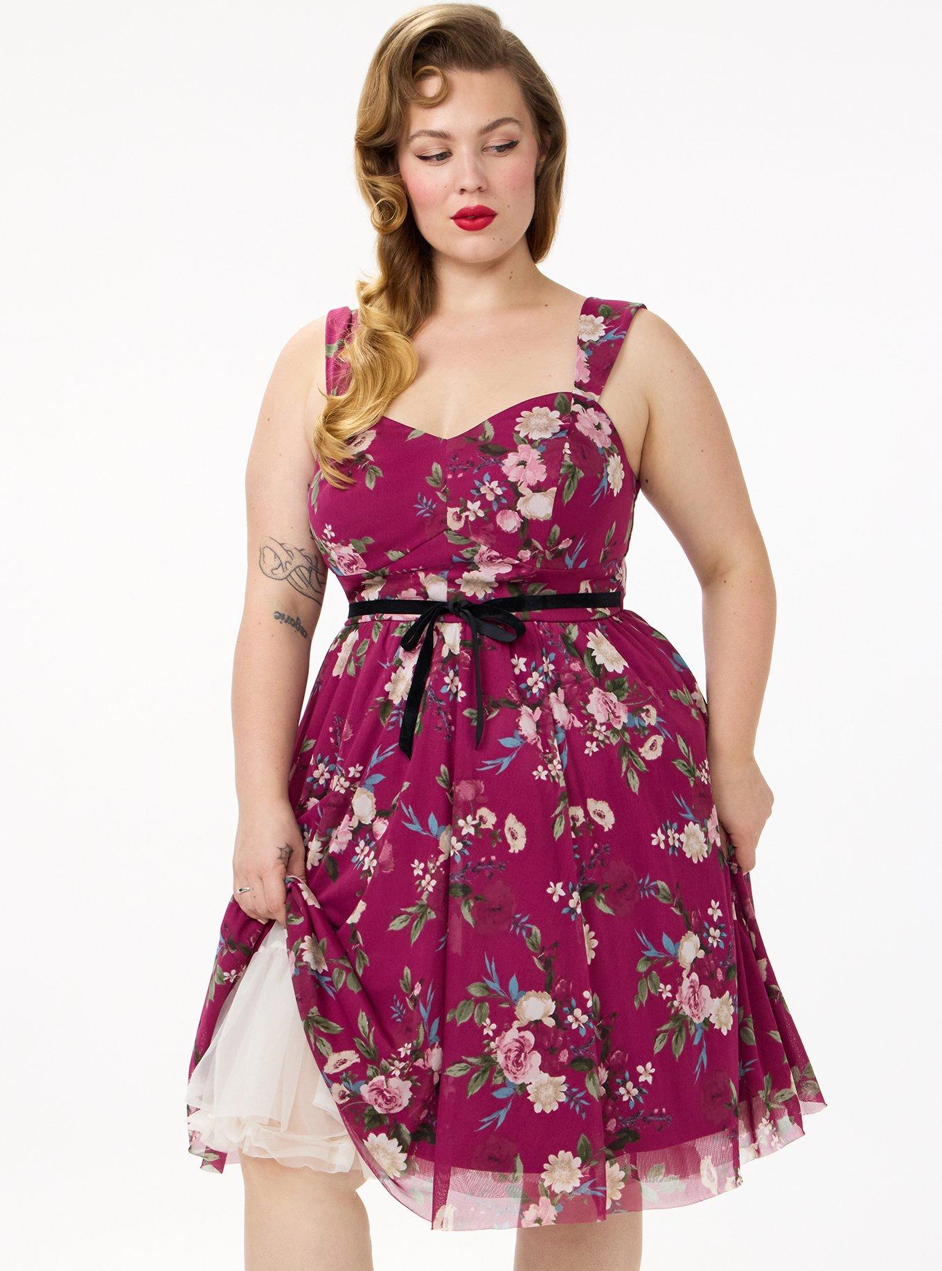 Retro Chic Flocked Mesh Belted Dress, CORRIE FLORAL BURGUNDY, alternate