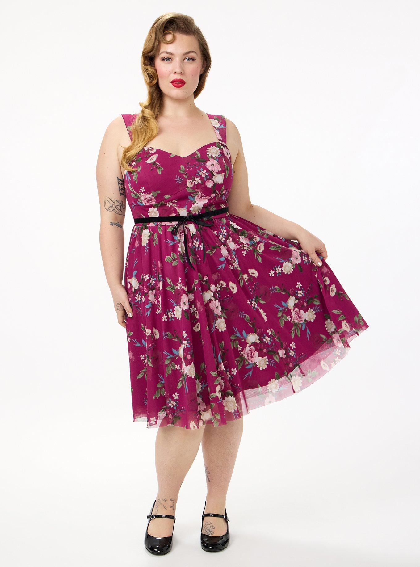 Retro Chic Flocked Mesh Belted Dress, CORRIE FLORAL BURGUNDY, alternate