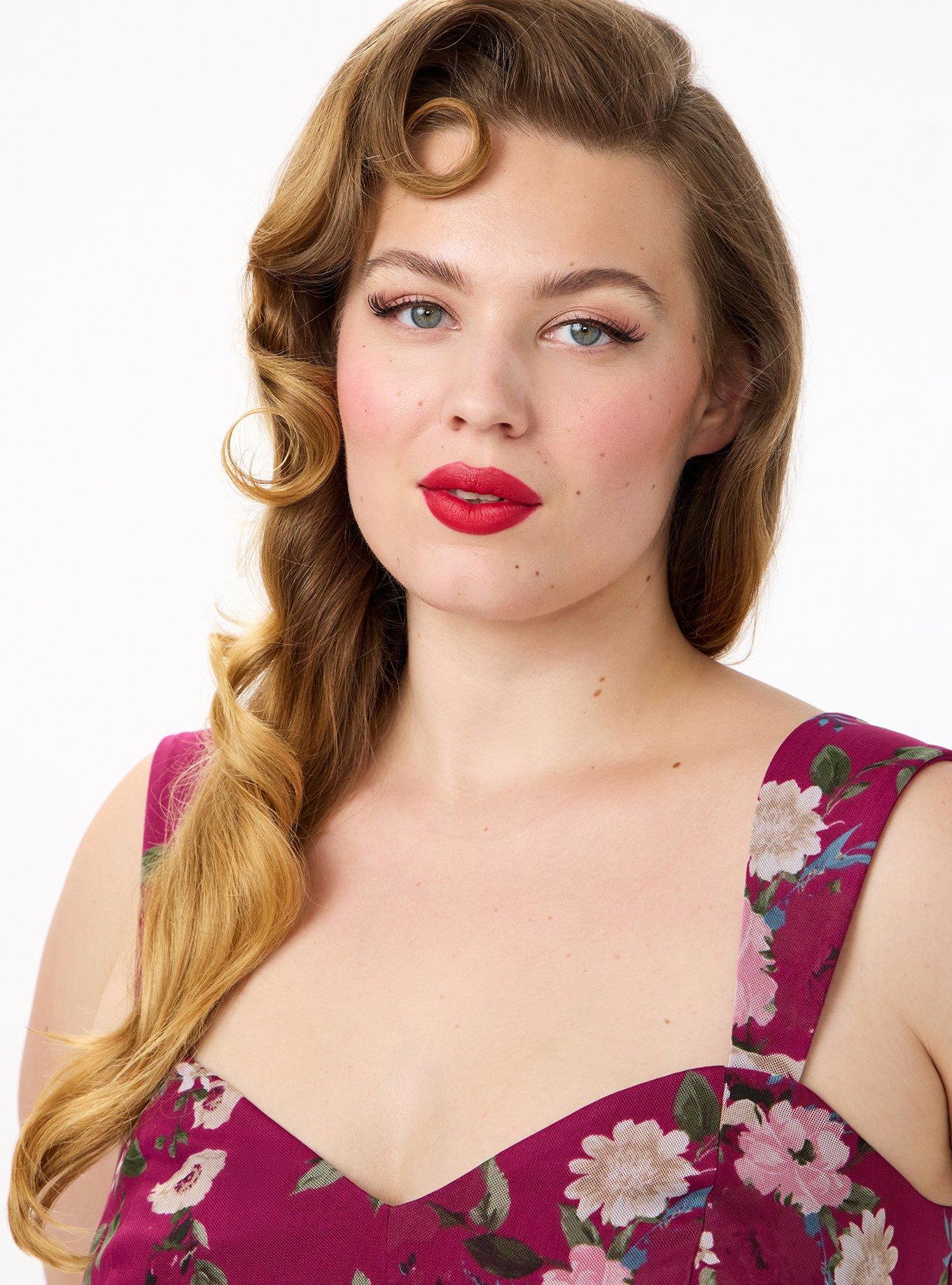 Retro Chic Flocked Mesh Belted Dress, CORRIE FLORAL BURGUNDY, alternate