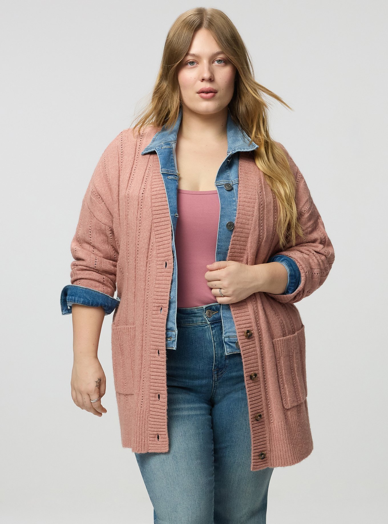 Boyfriend Cardigan, BLUSH PINK VEGAN CASHMERE, alternate