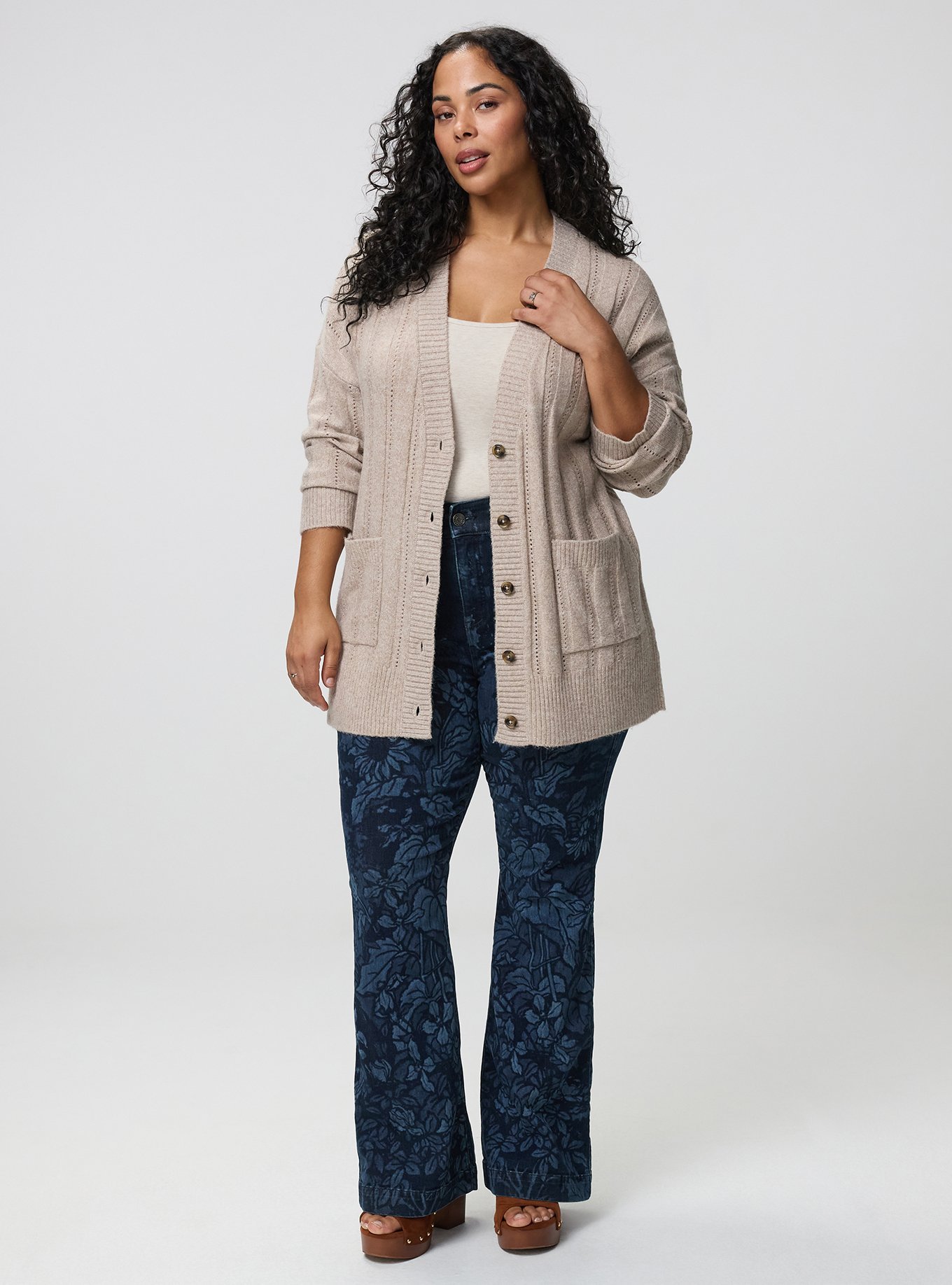 Boyfriend Cardigan, MED OATMEAL VEGAN CASHMERE, alternate