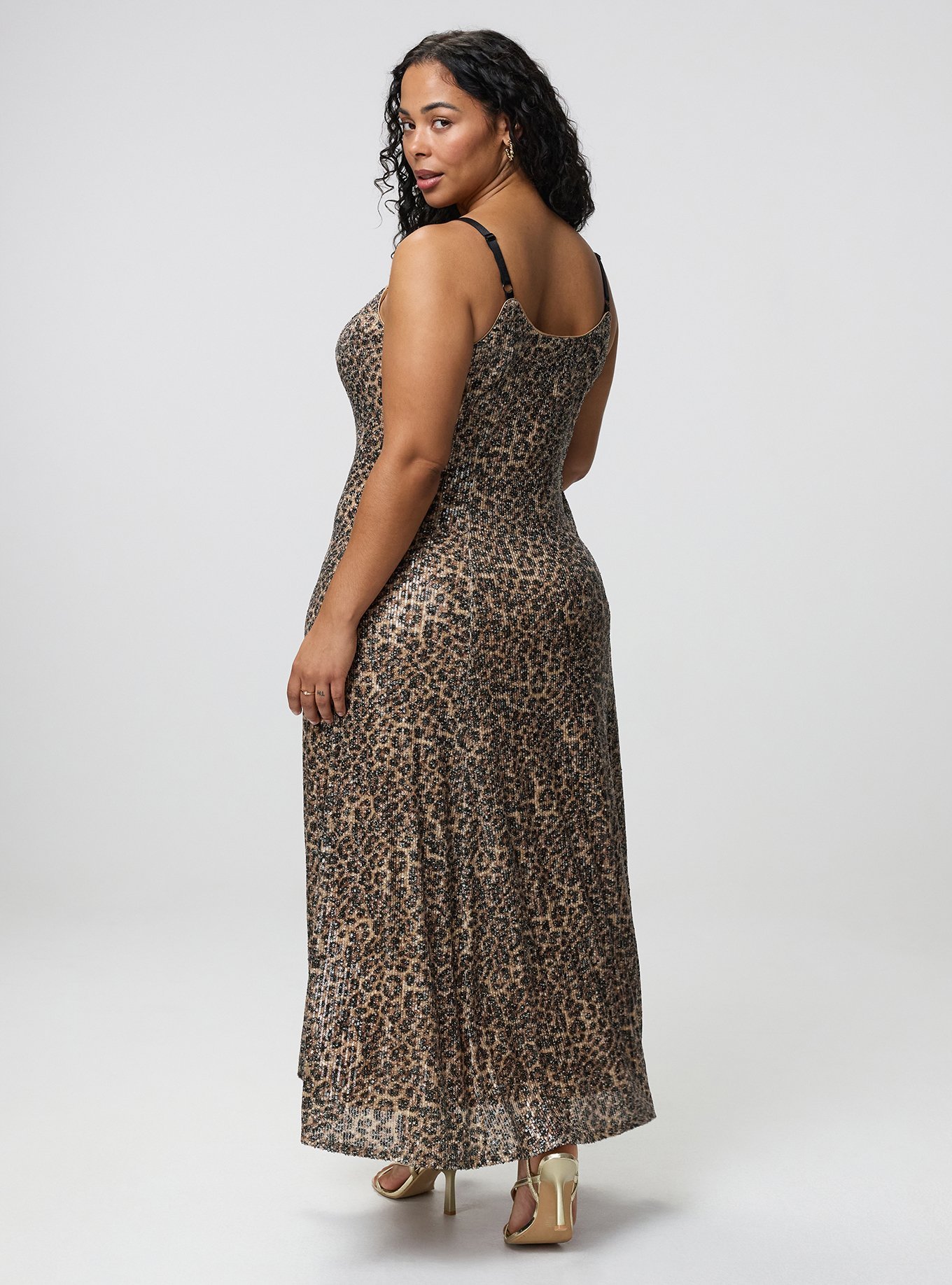 V-Neck Sequin Slip Maxi Dress, ON THE PROWL LEOPARD MULTI, alternate