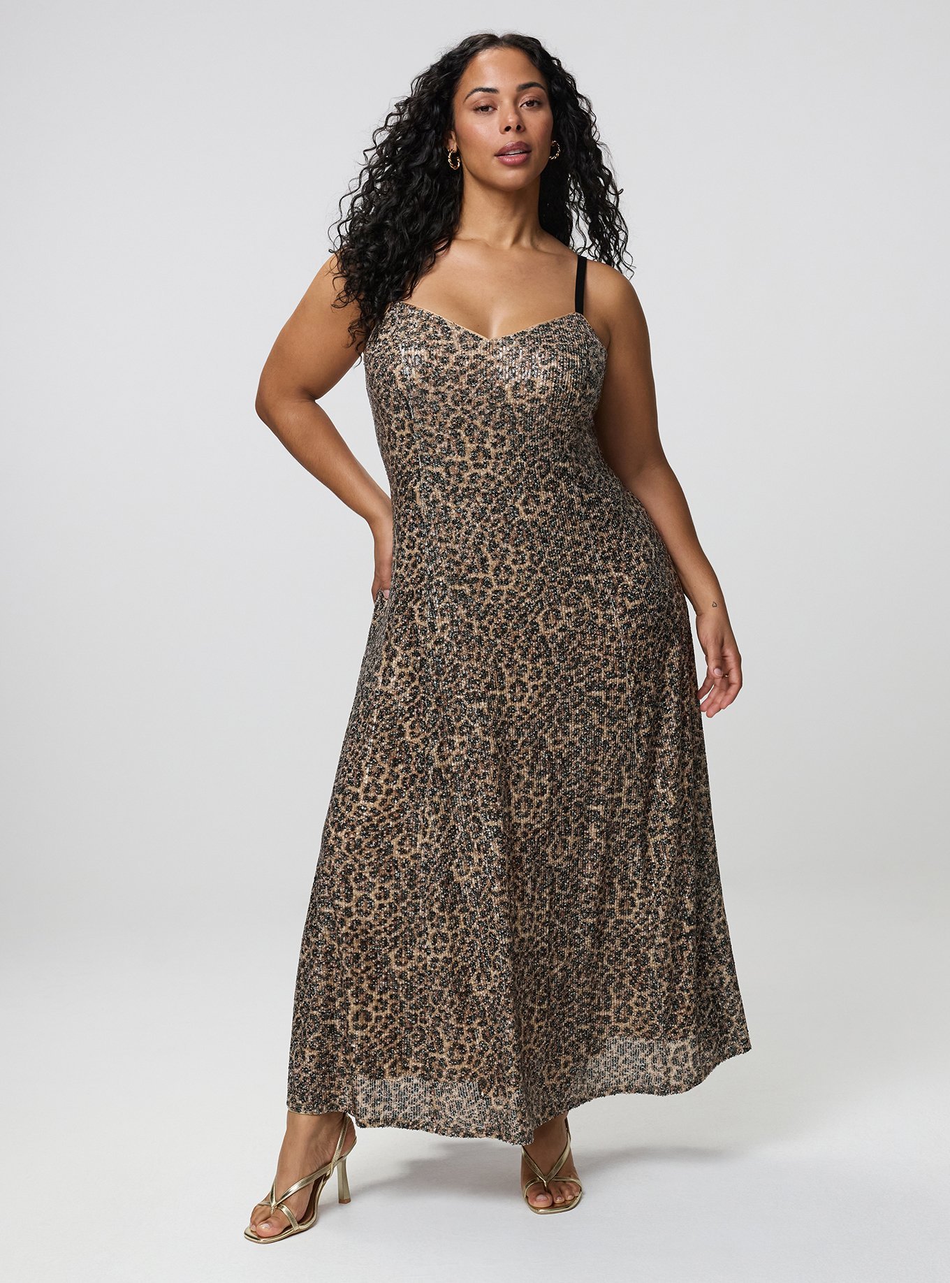 V-Neck Sequin Slip Maxi Dress, ON THE PROWL LEOPARD MULTI, hi-res