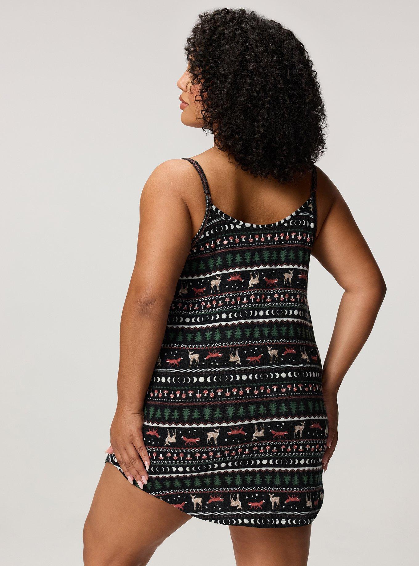 Plus Size Super Soft Plush Cami Sleep Gown, FOX FAIR ISLE BLACK, alternate