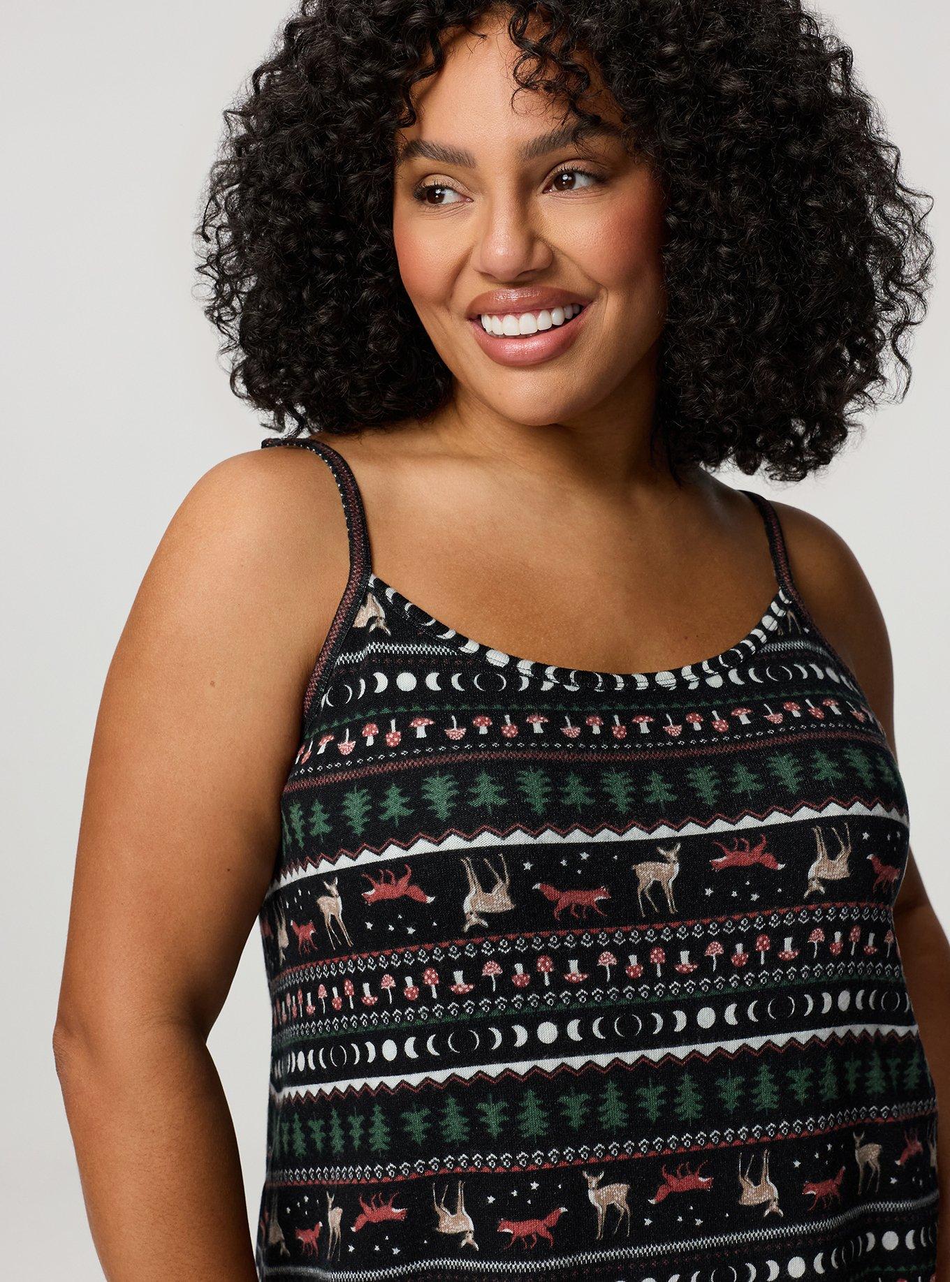 Plus Size Super Soft Plush Cami Sleep Gown, FOX FAIR ISLE BLACK, alternate