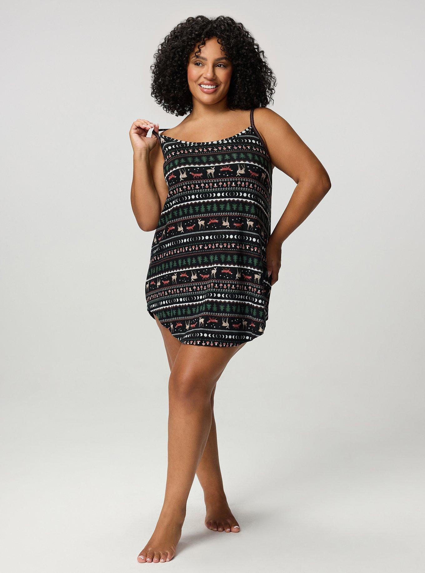 Plus Size Super Soft Plush Cami Sleep Gown, FOX FAIR ISLE BLACK, alternate