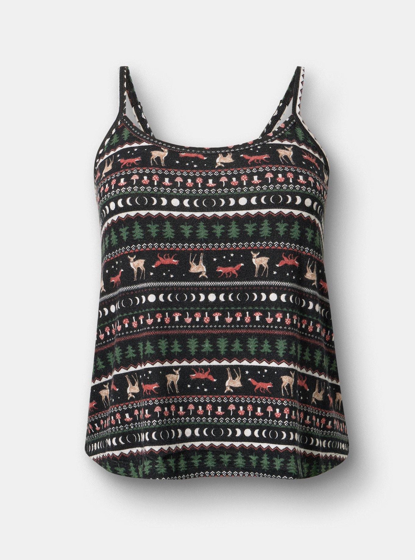 Super Soft Plush Sleep Tank, FOX FAIR ISLE BLACK, flat