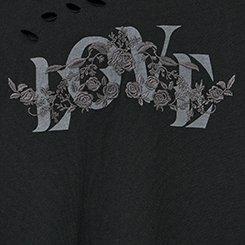 Oversized Destructed Tunic Tee, LOVE FLORAL EMB DEEP BLACK, swatch