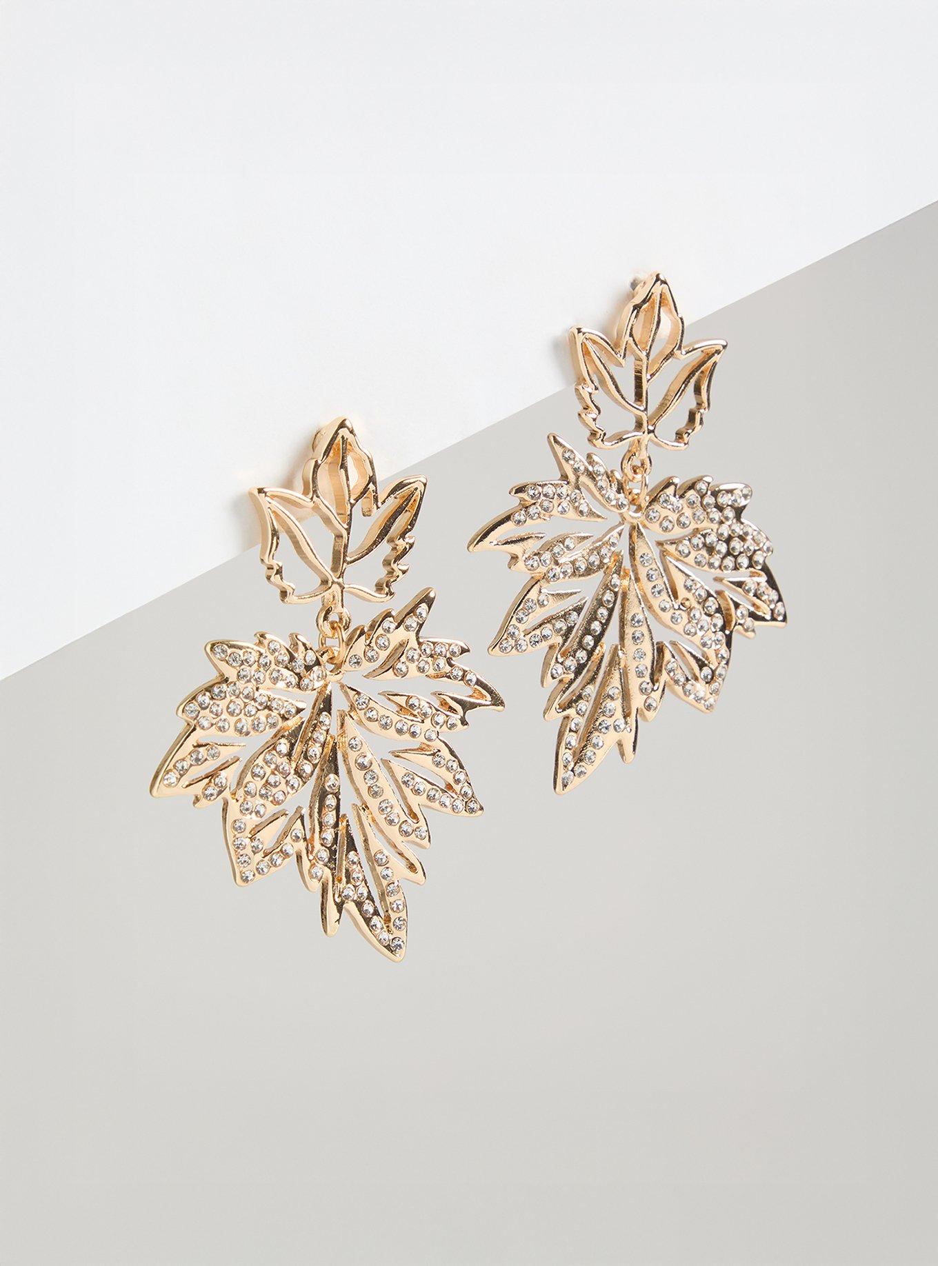 Pave Leaf Statement Earring