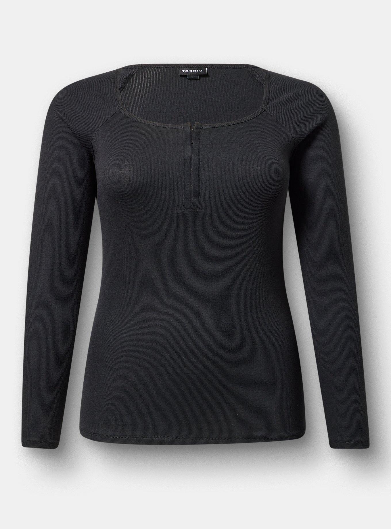 Long Sleeve Hook & Eye Rib Top, DEEP BLACK, hi-res